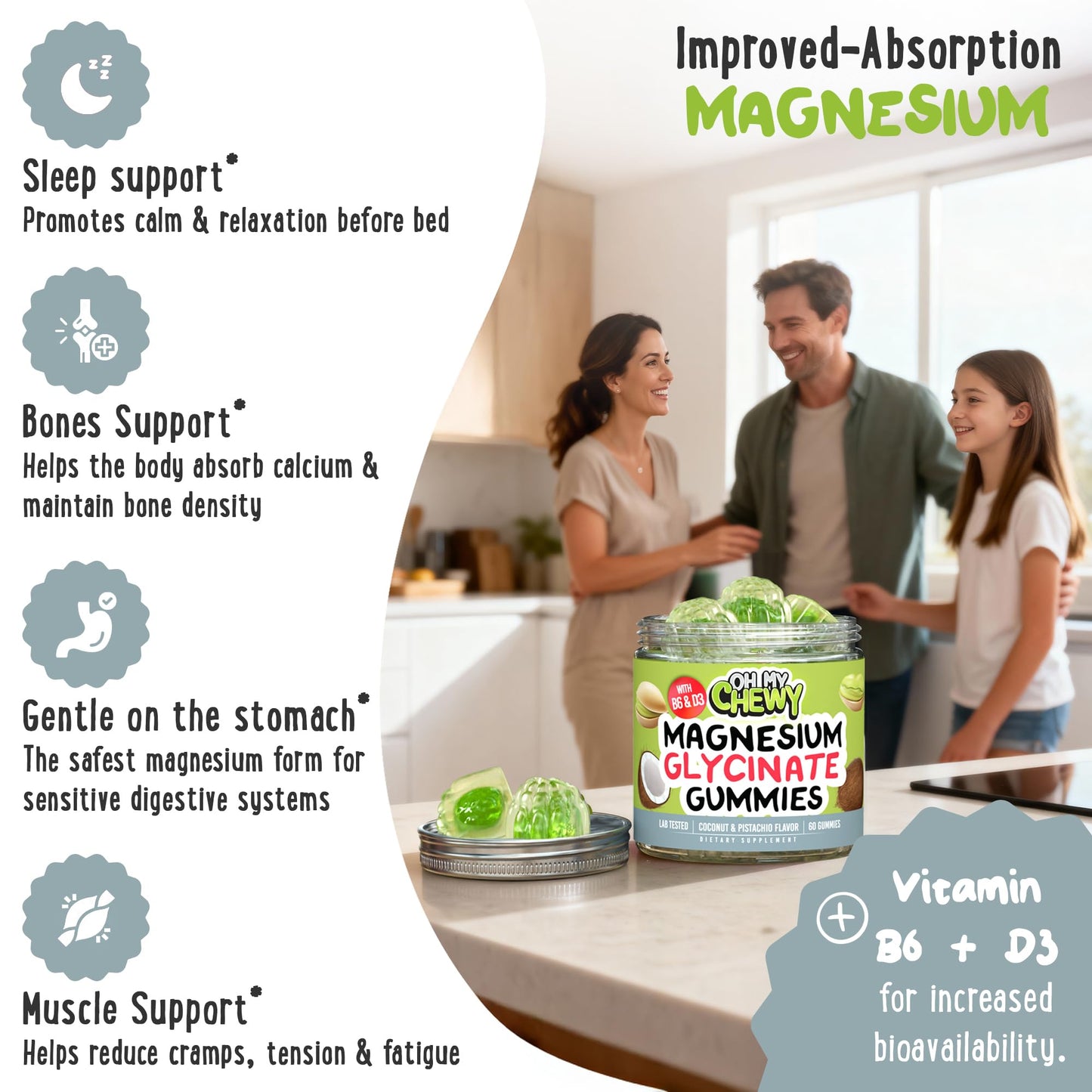 OH MY CHEWY Center-Filled Magnesium Glycinate Gummies 400mg, Gummy, 60 Count