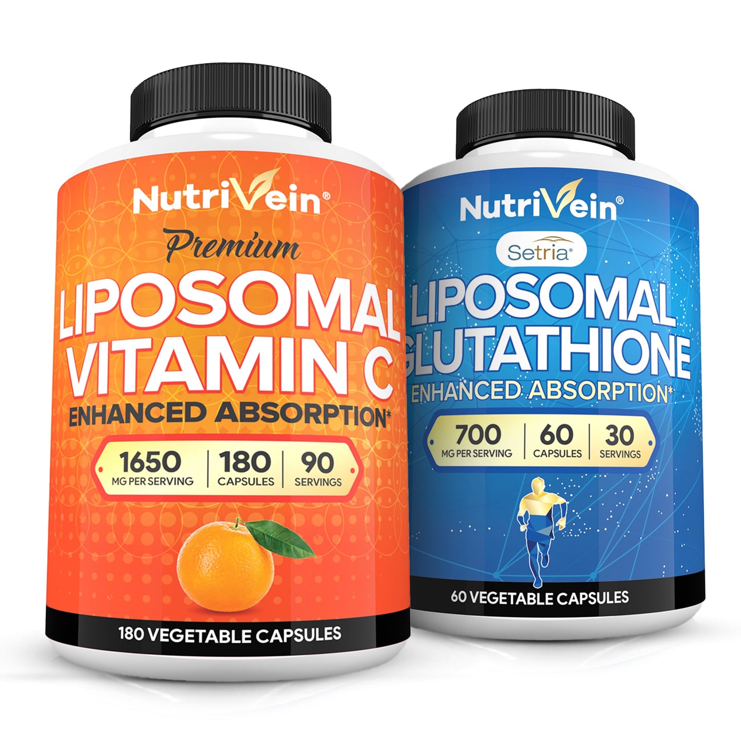 Nutrivein Premium Liposomal Vitamin C 1650mg & Liposomal Glutathione Capsule Bundle, 240 Capsules