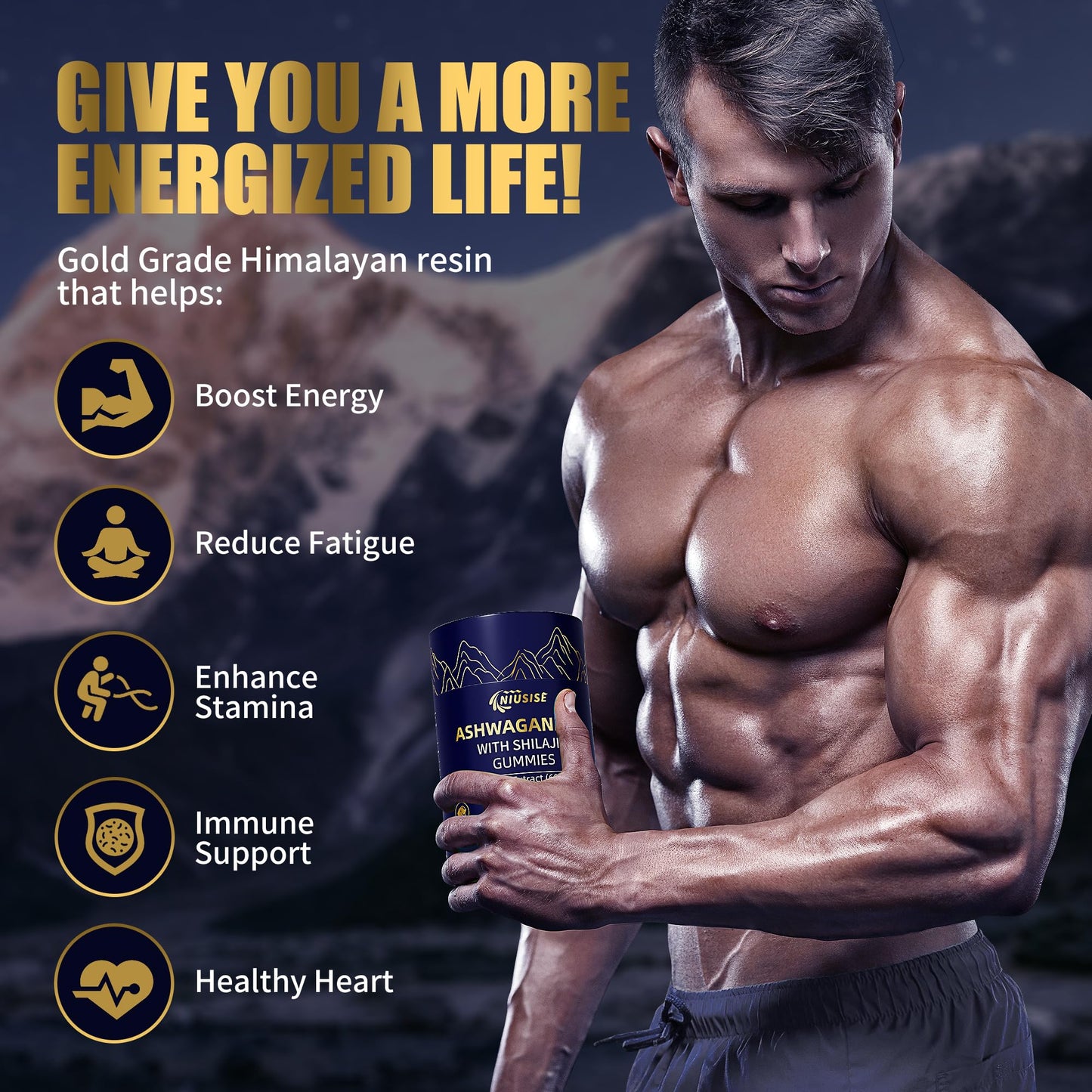 NIUSISE Ashwagandha with Shilajit 300mg Gummy 60 Count