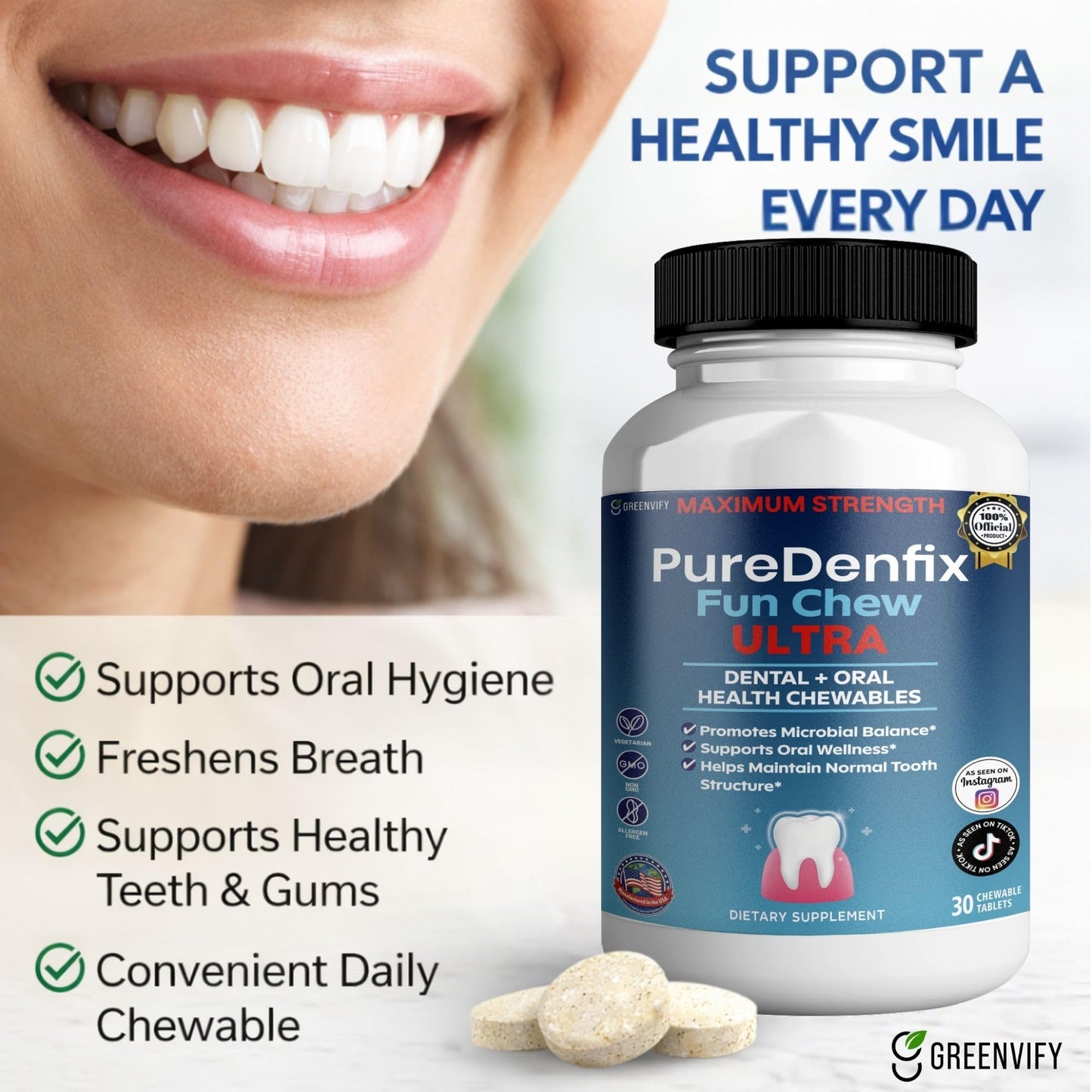 GREENVIFY PureDenfix Fun Chew Ultra Dental + Oral Health Chewables Capsule 60 Capsules