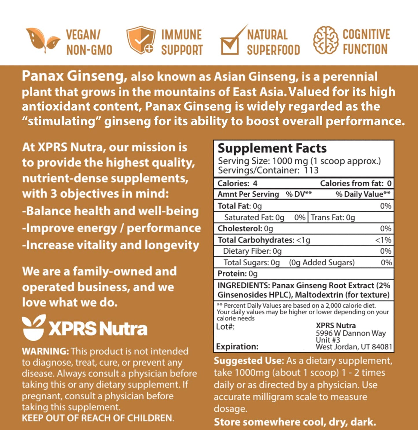 XPRS Nutra Ginseng Root Extract Powder, 4 Ounce