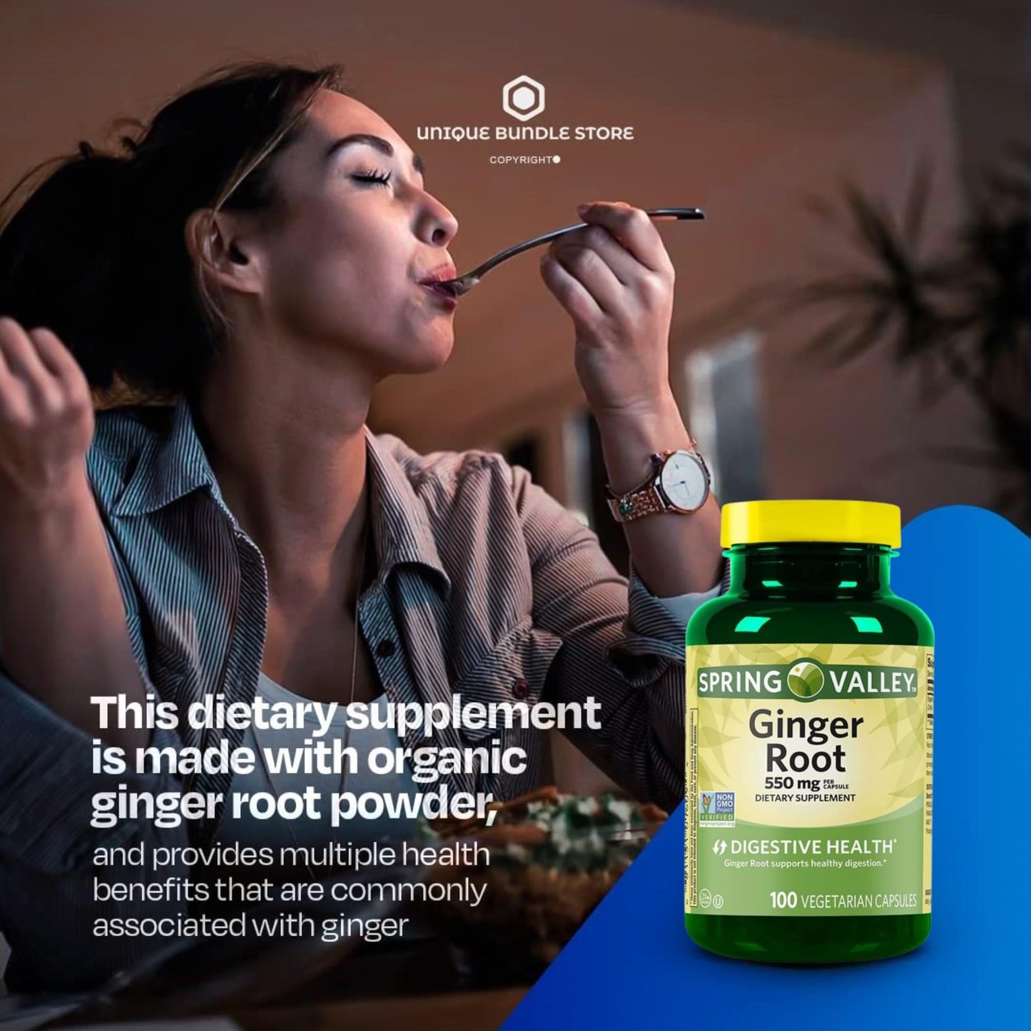 Unique Bundle Store Ginger Root 550mg Capsule 100 Count