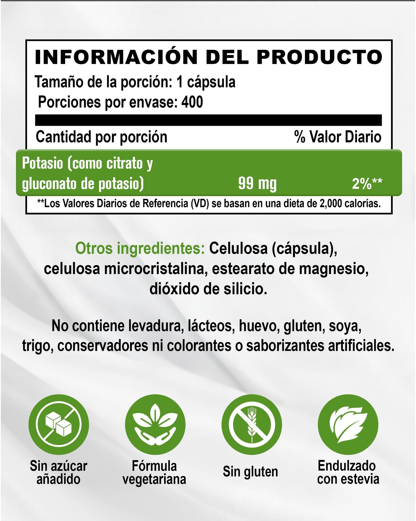NaturalSlim Natural Potassium Citrate Gluconate 99 mg - Kadsorb Supports Electrolyte Balance & Normal pH - Absorbable Potassium Supplements with Essential Minerals - Non GMO 400 Capsules 1 Pack