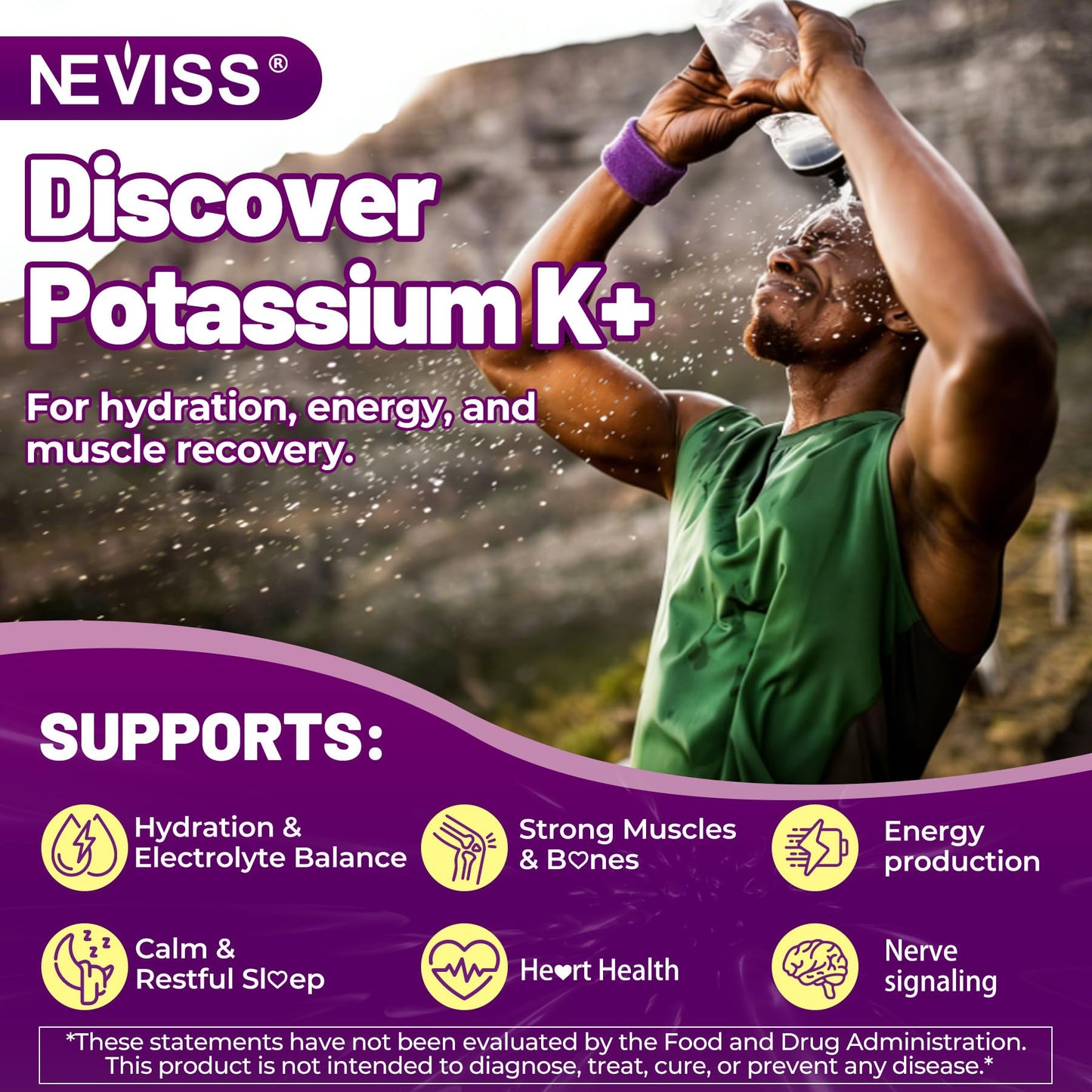 NEVISS Potassium Gluconate Gummies 1300mg, 60 Count