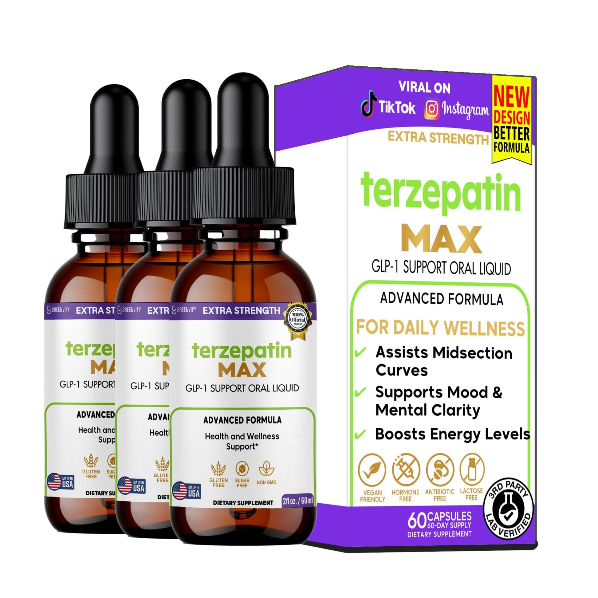 GREENVIFY Terzepatin MAX Extra Strength GLP-1 Support Capsule, 60 Capsules