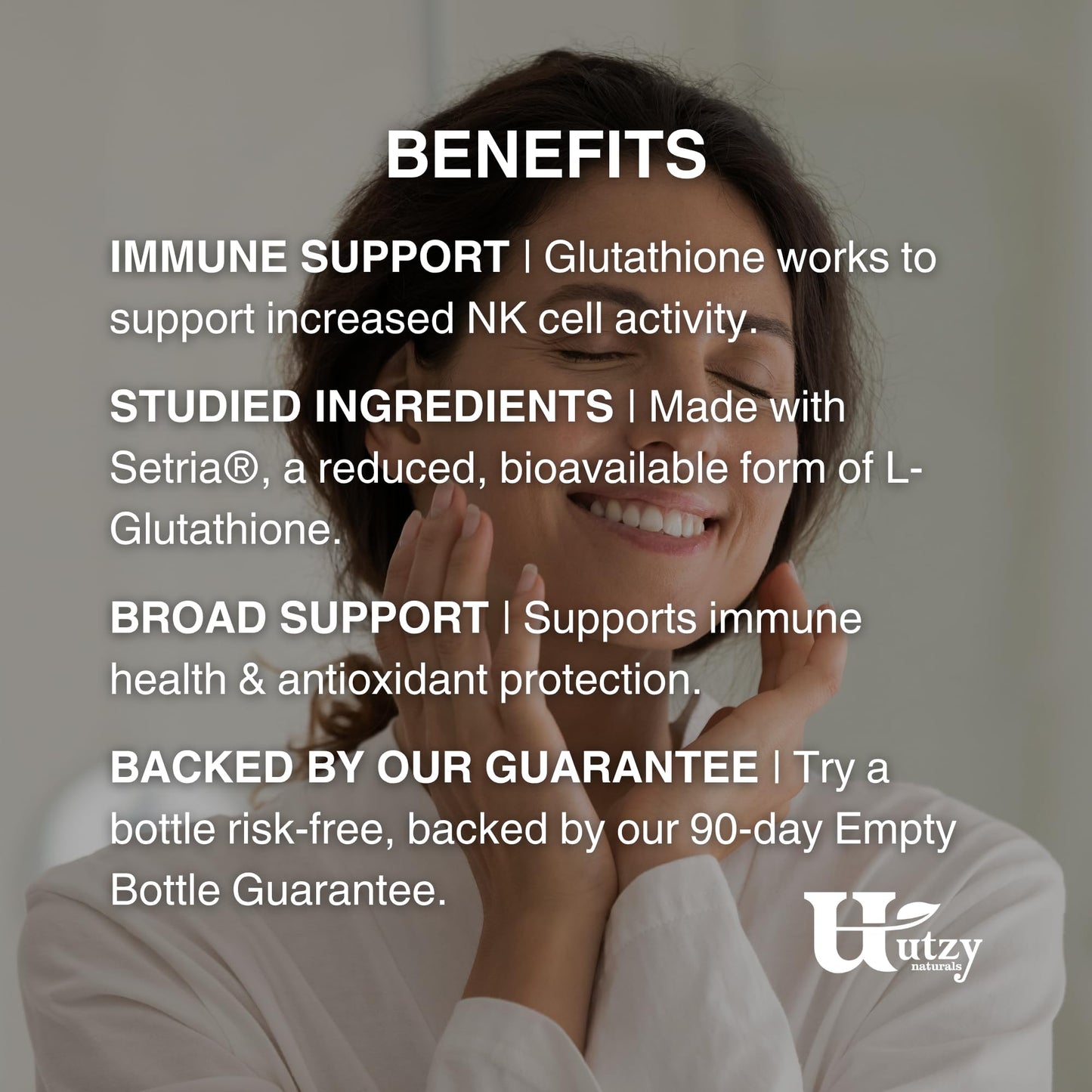 Utzy Naturals Glutathione 250 mg Setria Reduced L-Glutathione, 60 Capsules