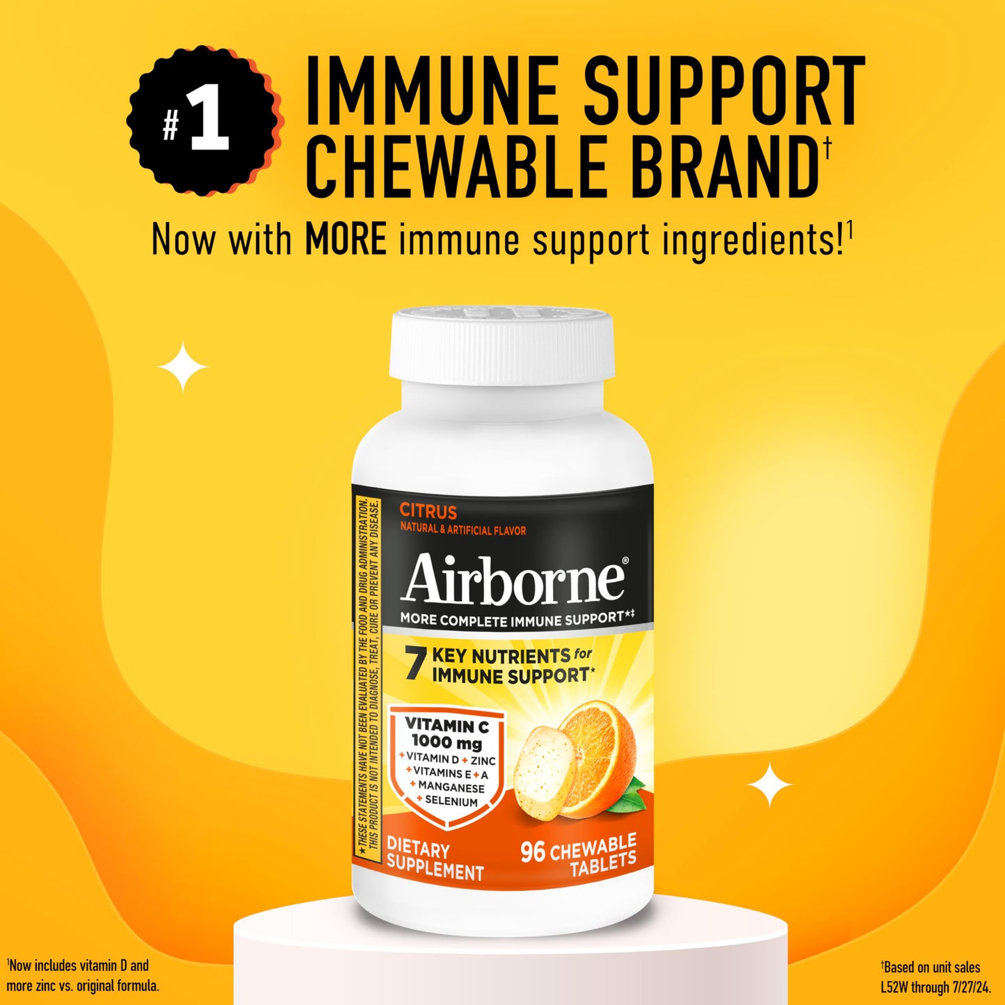 Airborne Vitamin C 1000mg Citrus Chewable Tablets, 96 Count