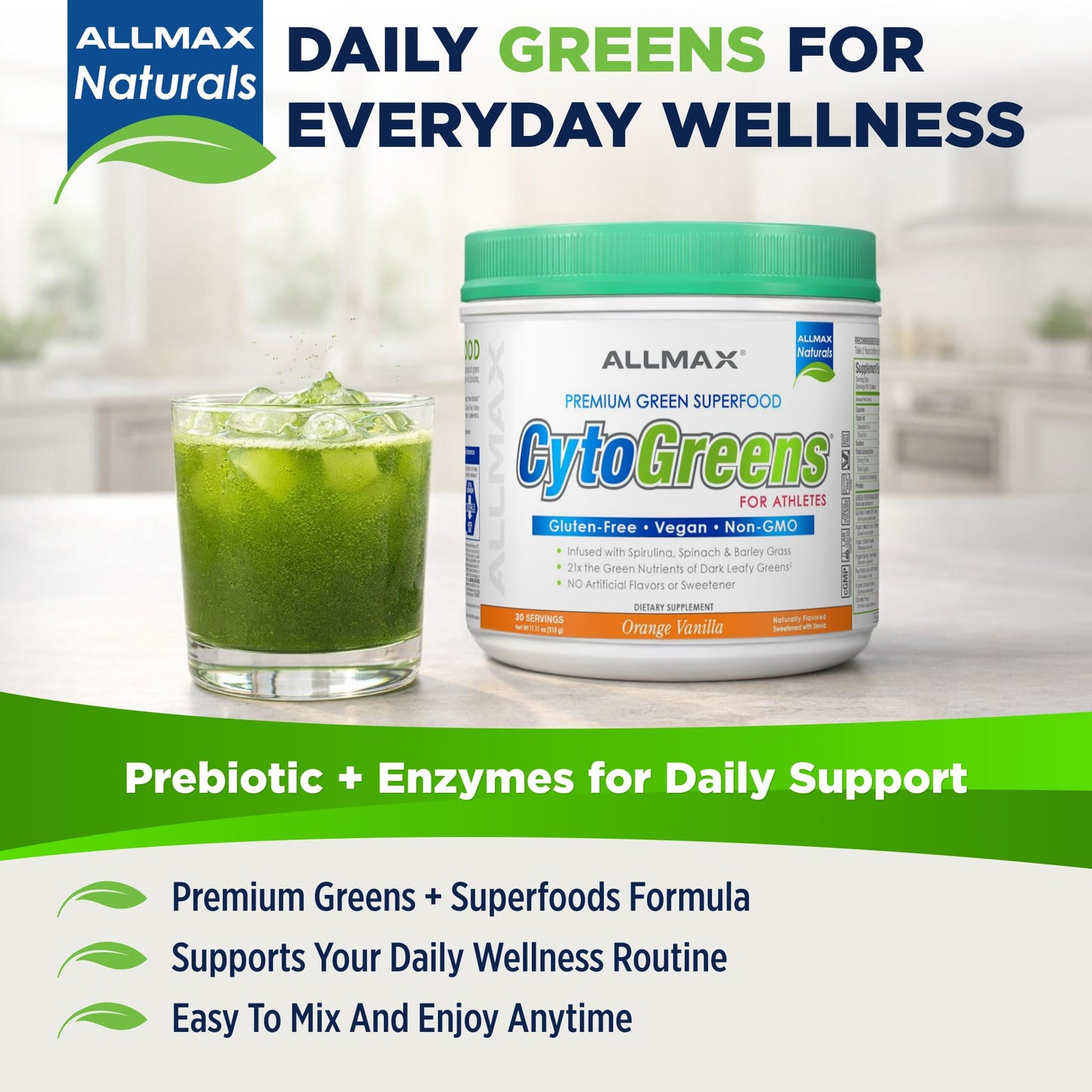 ALLMAX CytoGreens Super Greens Powder, Orange Vanilla, 11.11 oz