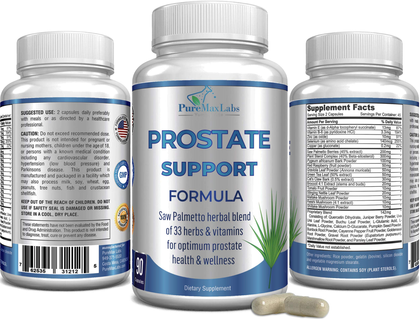 YUMMYVITE Prostate Support Formula for Men - Saw Palmetto, Plant Sterol, 33 Herbs, DHT Blocker, Bladder Control Prostate Supplement, 90 Capsules