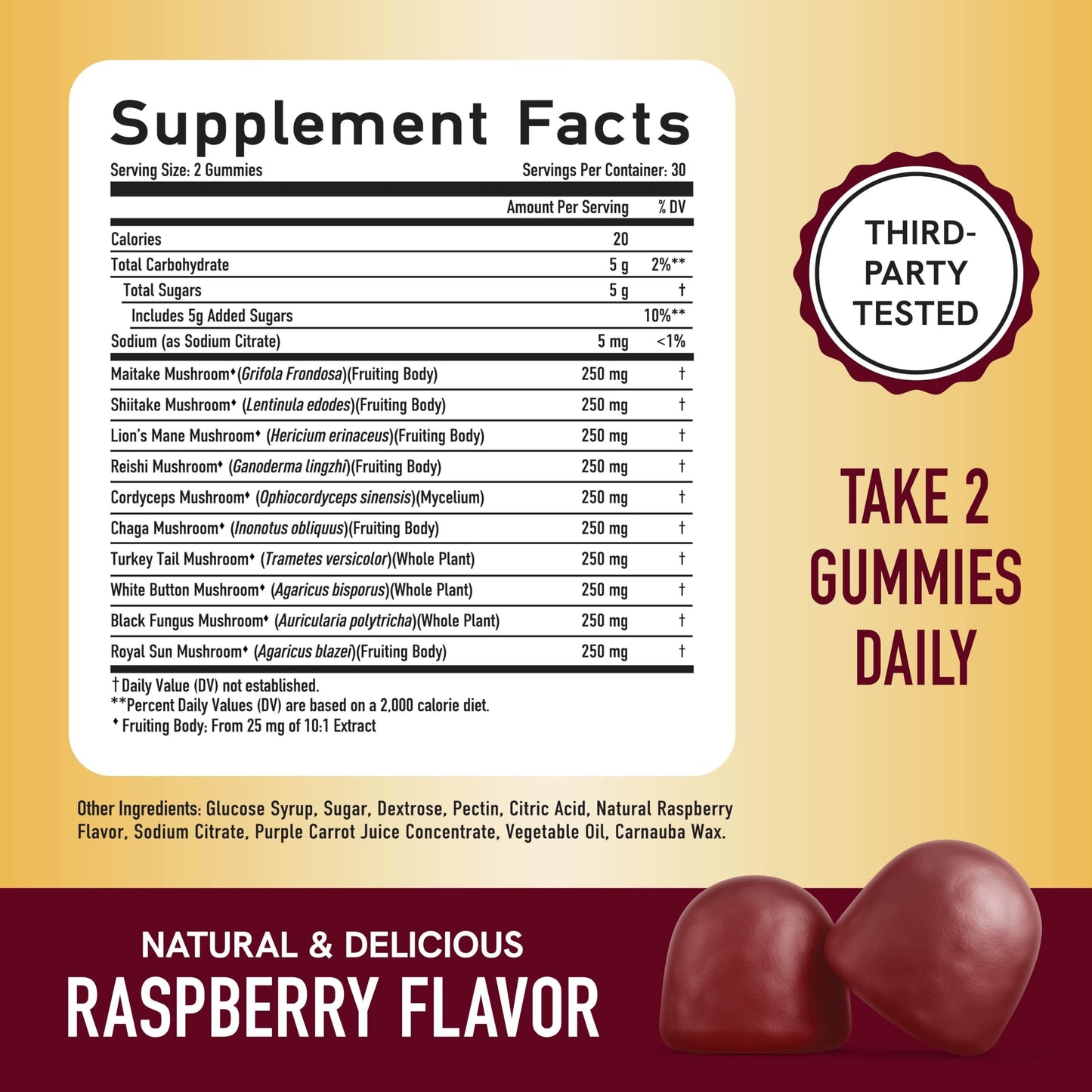 SMNutrition Mushroom Gummies for Adults with Lions Mane, Turkey Tail, Reishi, Cordyceps, Chaga & Maitake - Cognitive Function & Immune Health - Raspberry Flavor - 60 Gummies