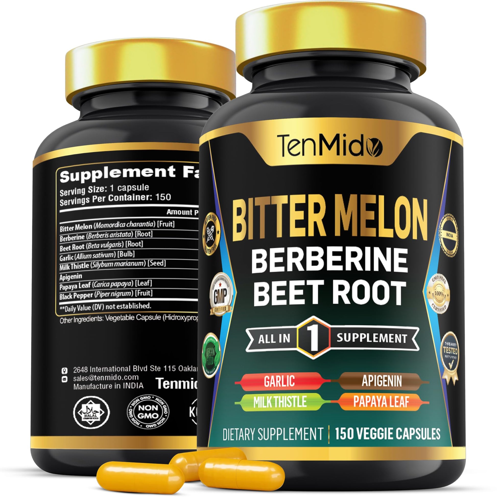 Tenmido Bitter Melon Capsules 150 Count
