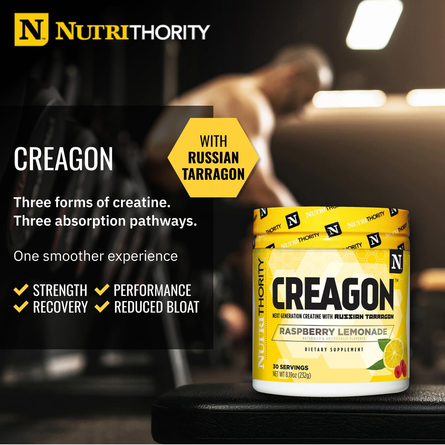 Nutrithority Creagon Advanced Creatine Powder Complex, Monohydrate Creatine Blend with Dicreatine Malate & Russian Tarragon, 19 Servings