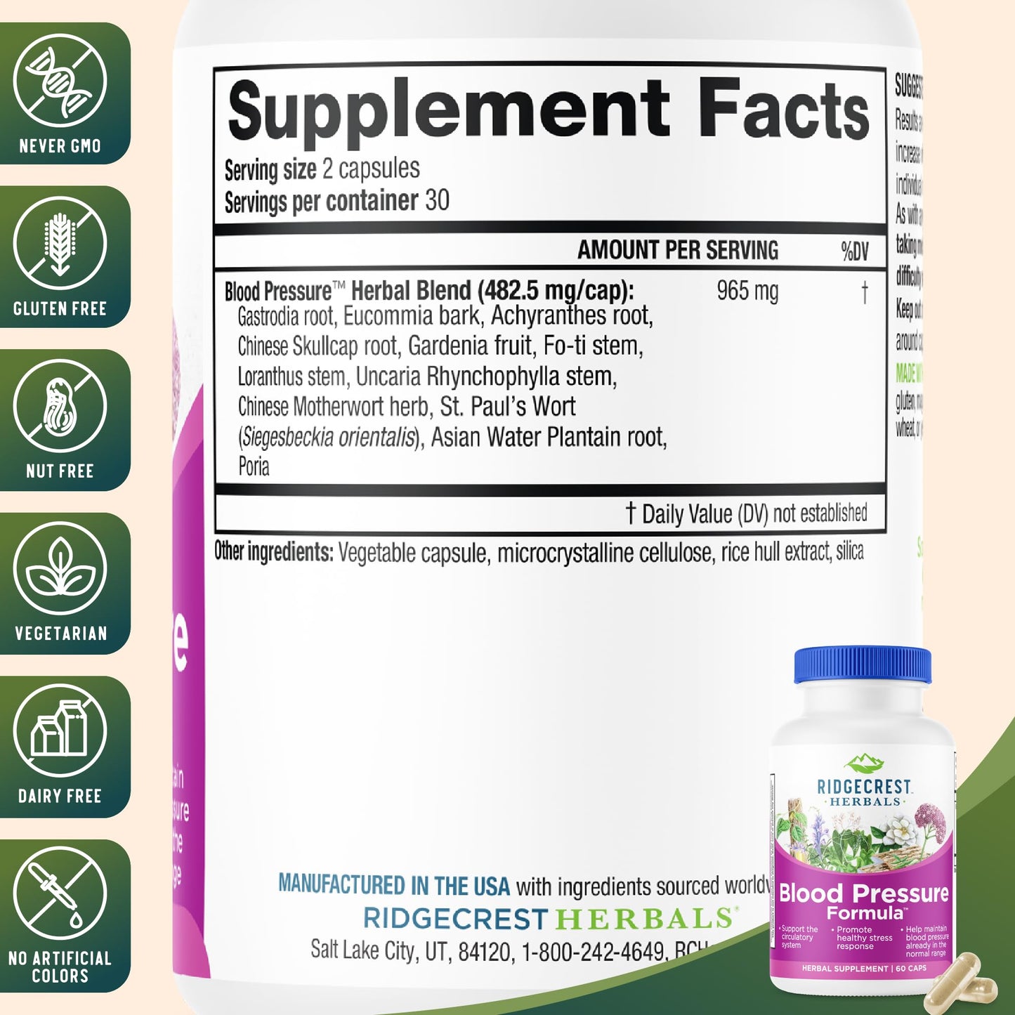 RidgeCrest Herbals Blood Pressure Herbal Formula Capsule, 60 Capsules