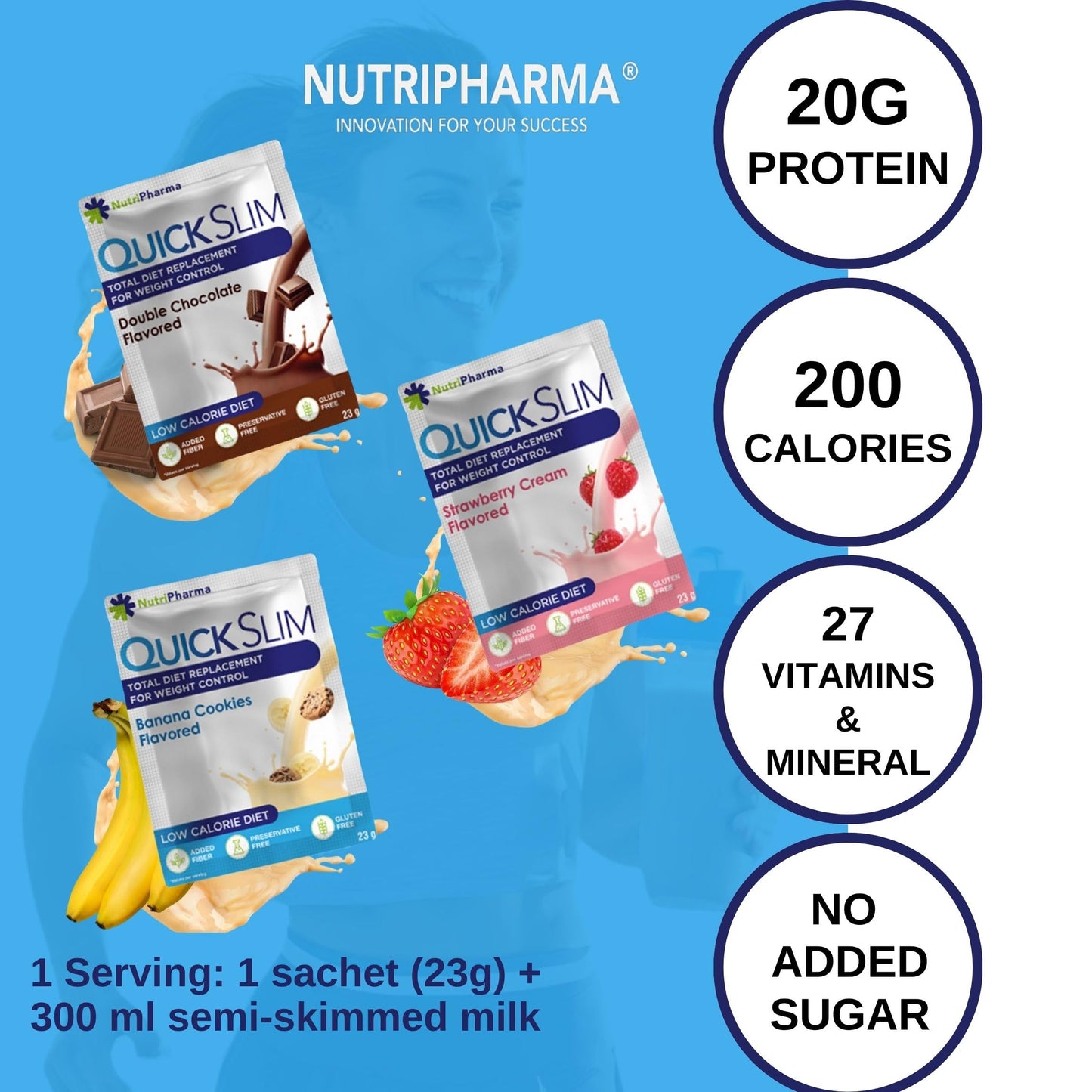 NUTRIPHARMA Quick Slim Meal Replacement Shake Powder, 24.34 oz