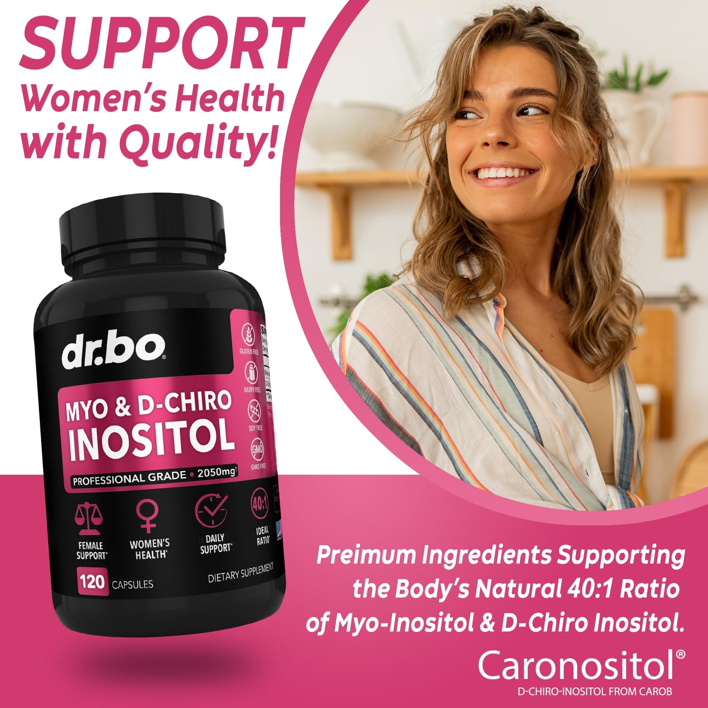 DR. BO Myo-Inositol & D-Chiro Inositol Supplement 40:1 Ratio Capsules, 120 Count
