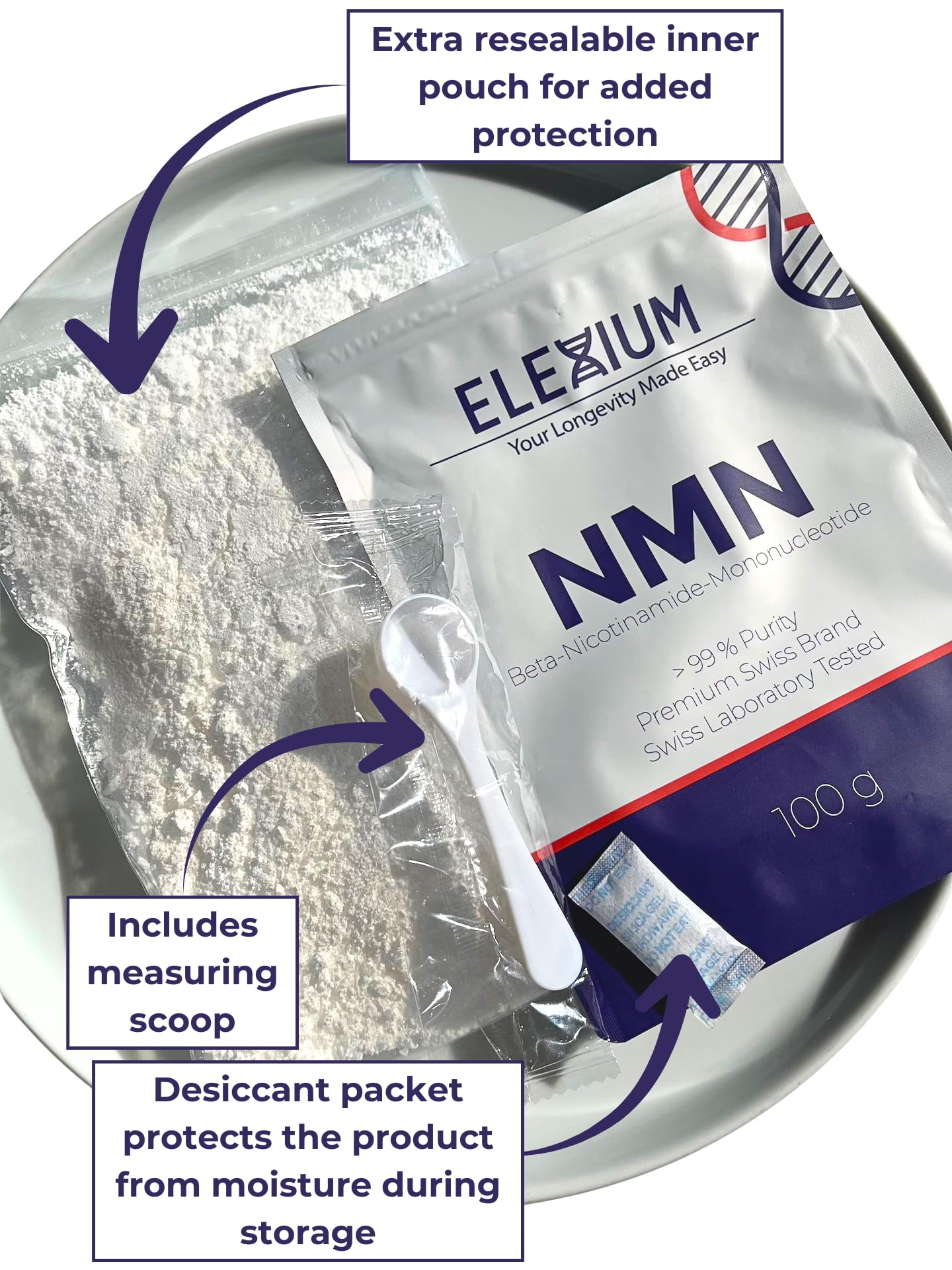 ELEXIUM Nicotinamide Mononucleotide NMN Supplement Powder 0.88 oz