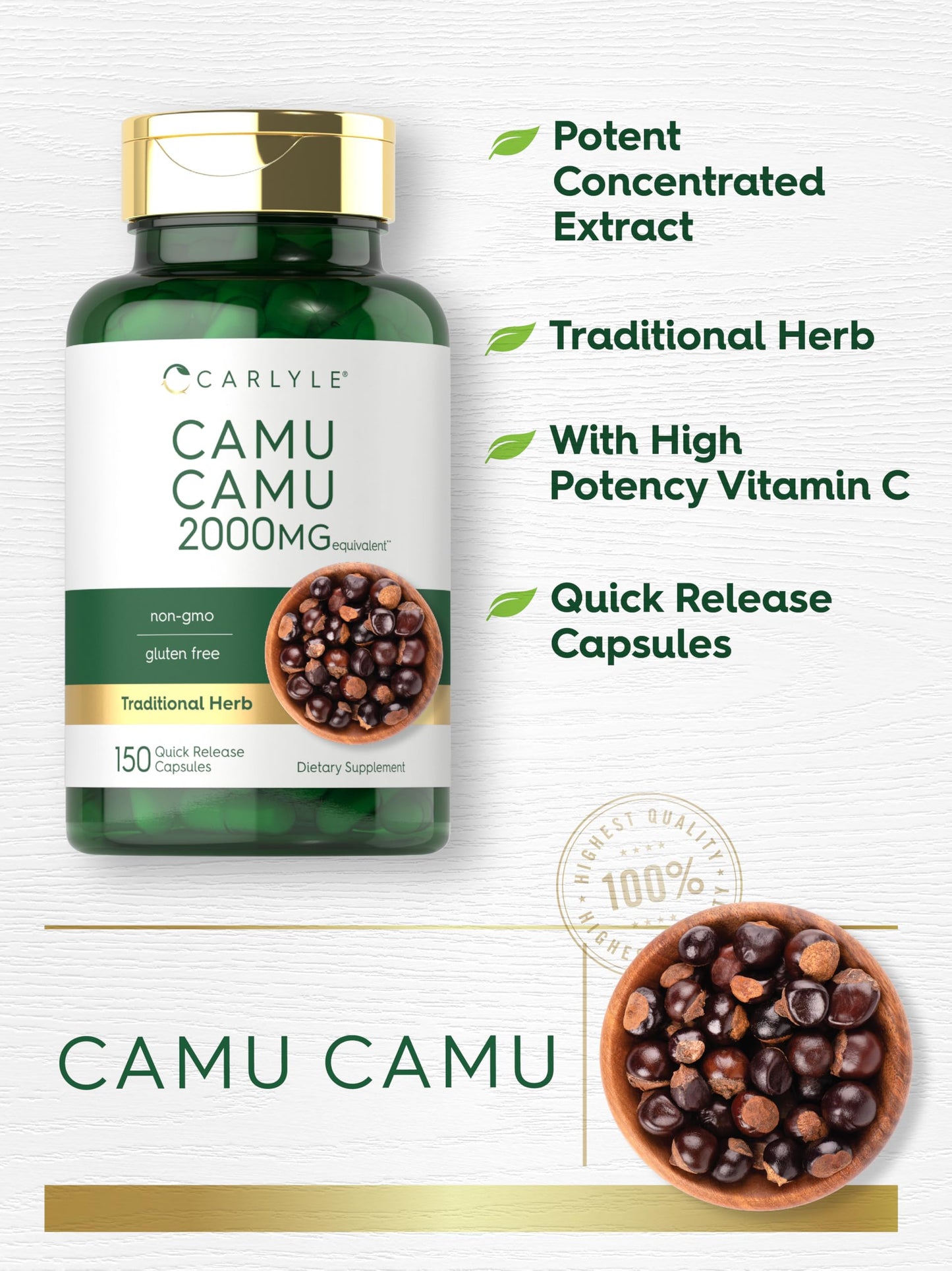 Carlyle Camu Camu with Vitamin C Capsules, 150 Count