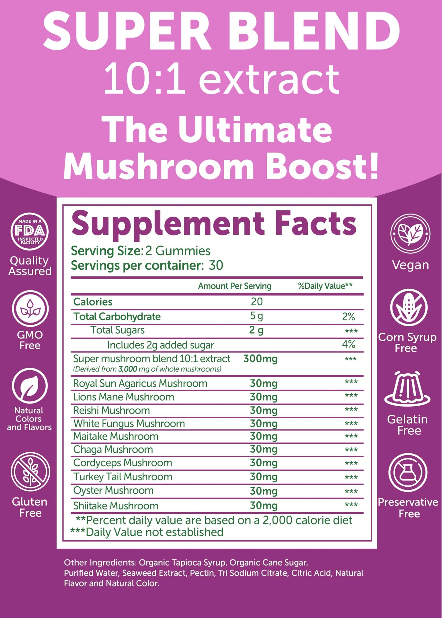 Lunakai Super Mushroom Gummies with Lion’s Mane – 10-in-1 Adaptogenic Mushroom Supplement, Gummy, 60 Count
