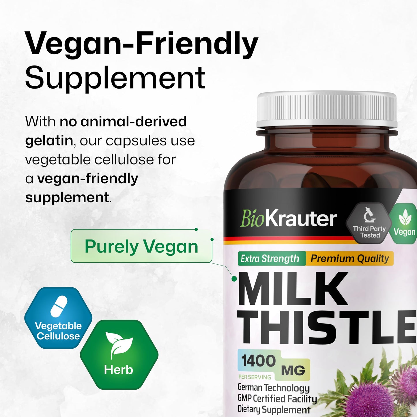 BIO KRAUTER Milk Thistle Supplement for Liver Cleanse & Detox Capsule 250 Capsules