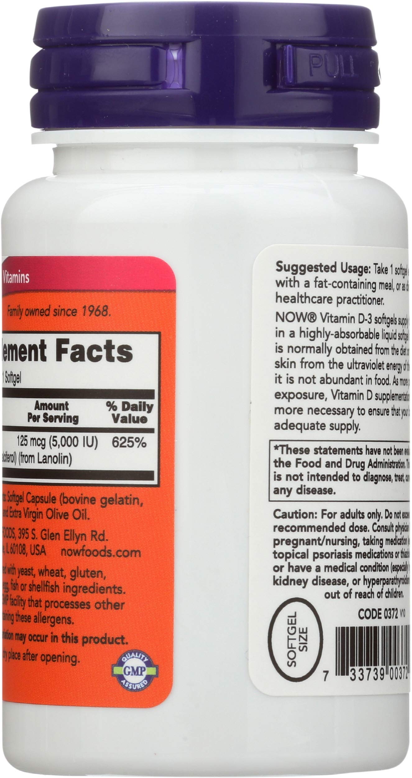 NOW Foods Vitamin D3 5000 IU Capsule, 2 Pack