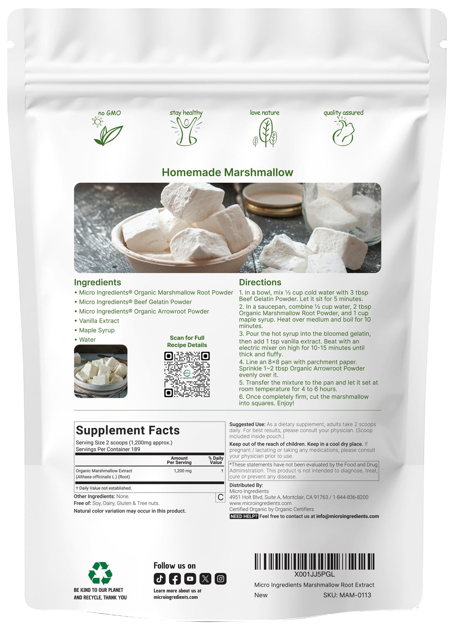 Micro Ingredients Organic Marshmallow Root Powder, 8 Ounce