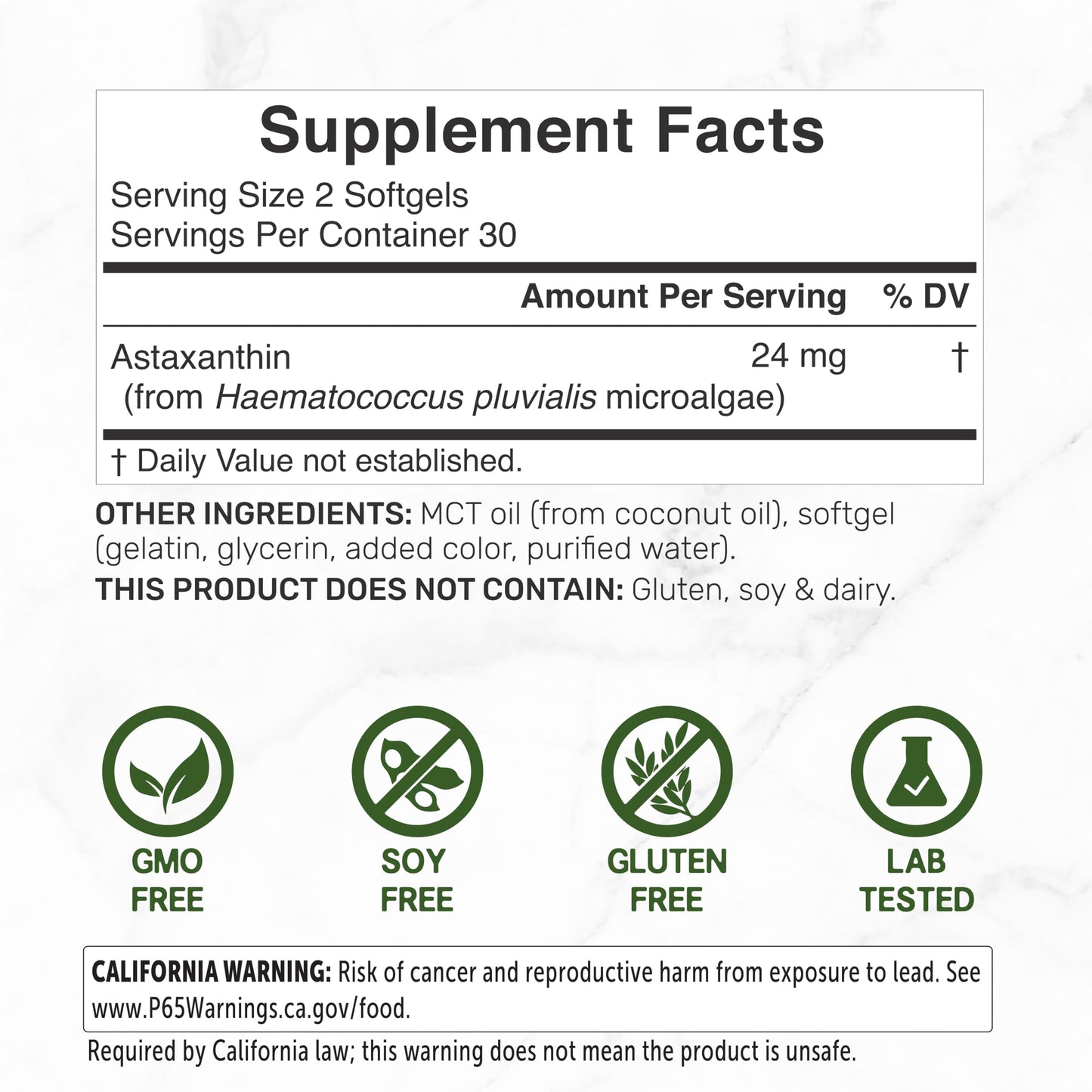 DEAL SUPPLEMENT Astaxanthin 24 mg Per Serving Softgels, 60 Count