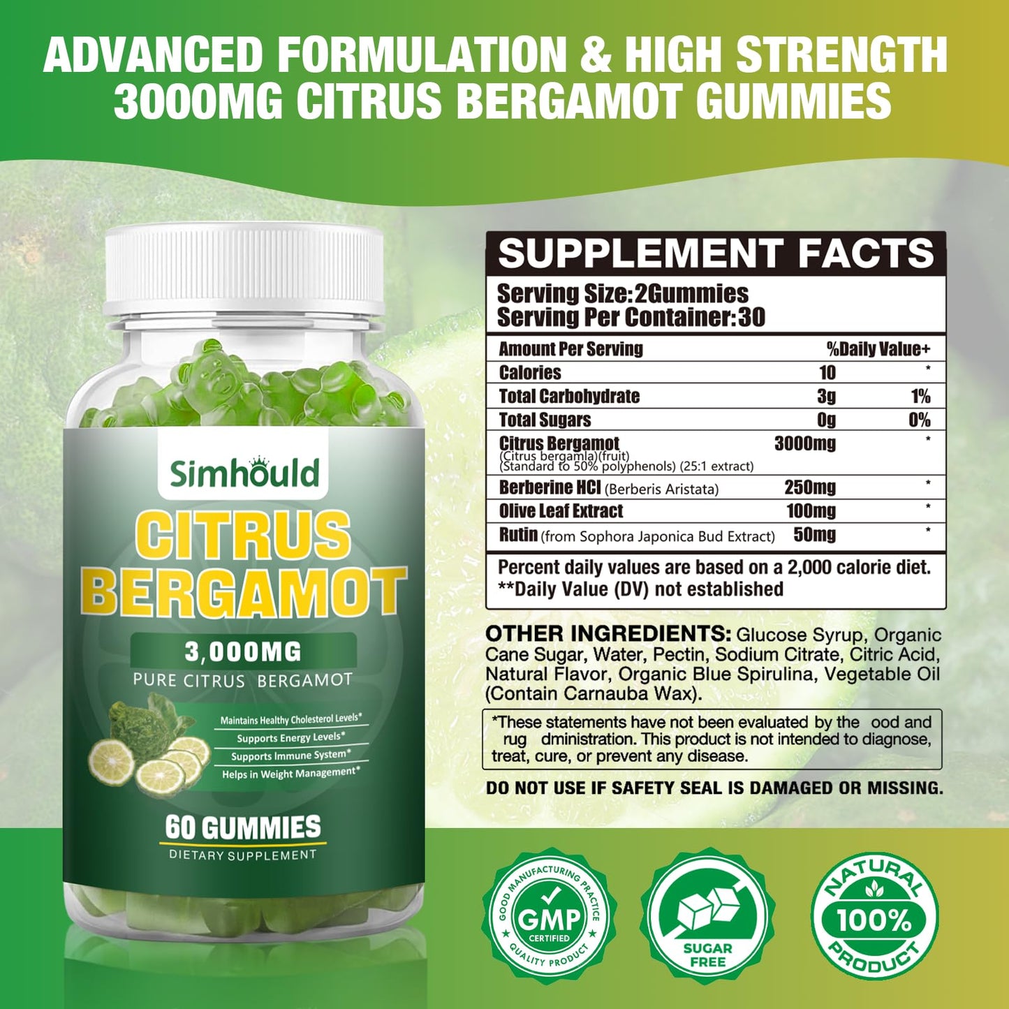 Simhould Citrus Bergamot Gummy 120 Count