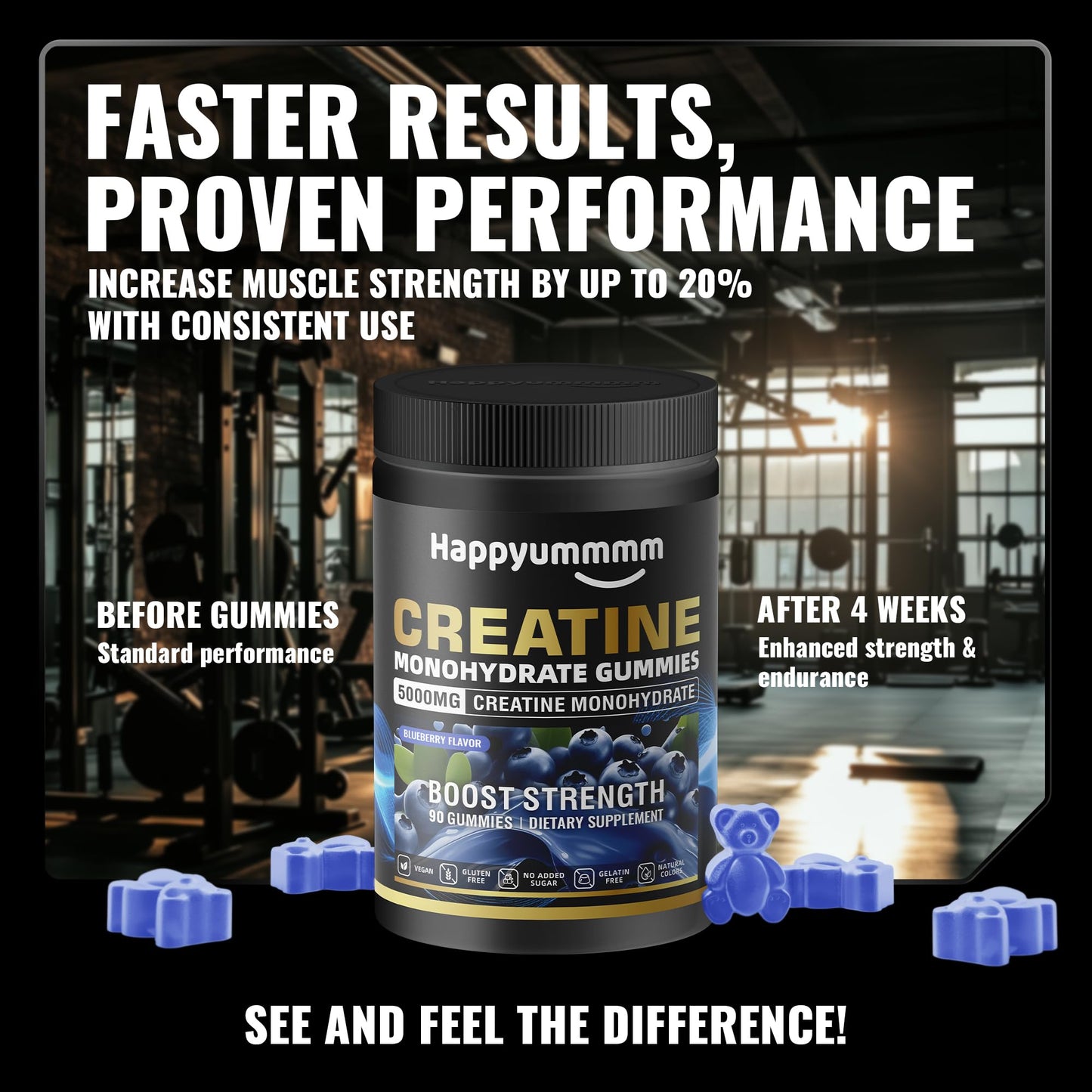 Happyummmm nutrition Creatine Monohydrate Gummies, 90 Gummies
