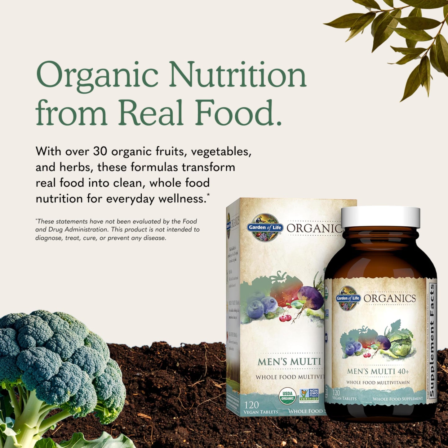 Garden of Life Organics Whole Food Multivitamin for Men 40+ Tablet, 120 Count