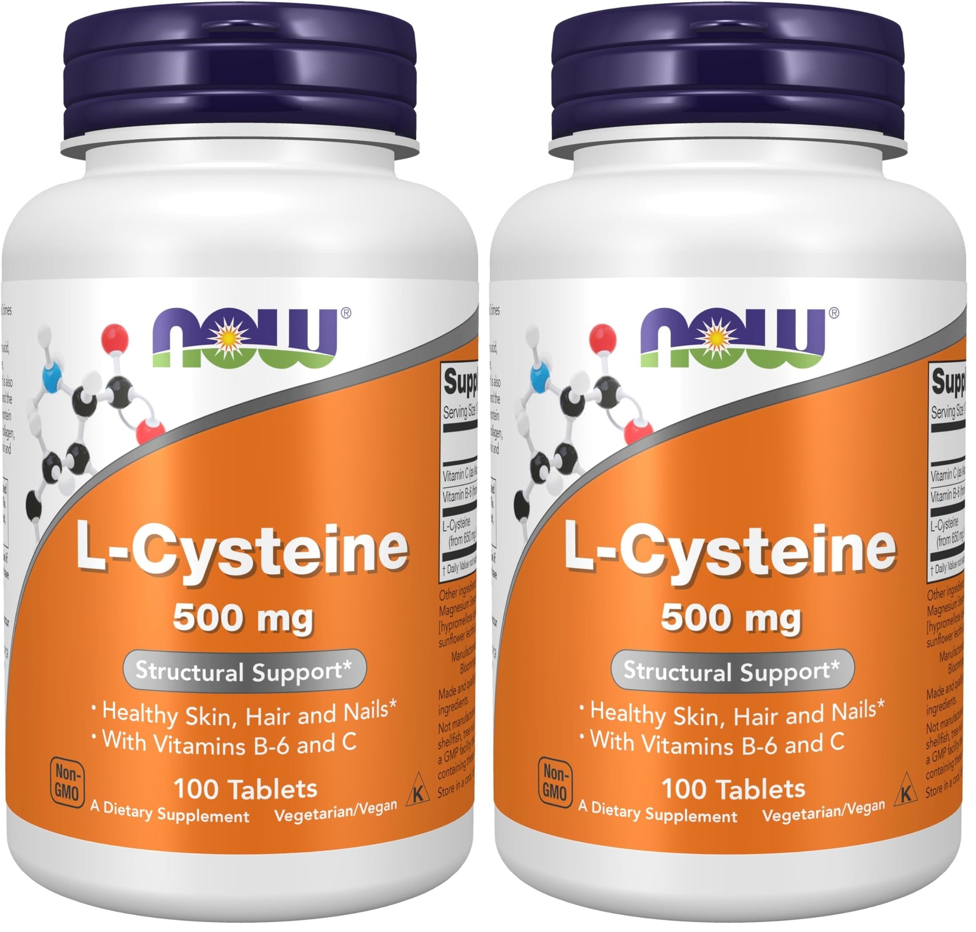 NOW Foods L-Cysteine 500 mg with Vitamins B-6 and C, Structural Support, 200 Tablets