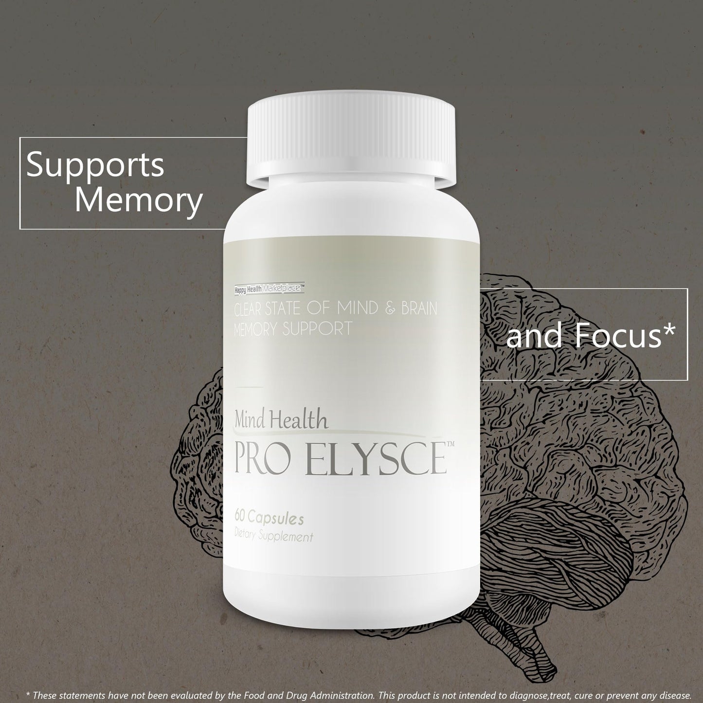 Happy Health Marketplace Mind Health Pro Elysce Clear State of Mind & Brain Memory Support Capsules, 60 Count