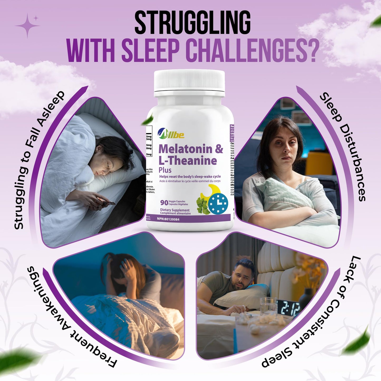 Allbe SleepCan Capsules, 5mg Melatonin with Phosphatidylserine and L-Theanine, 90 Count