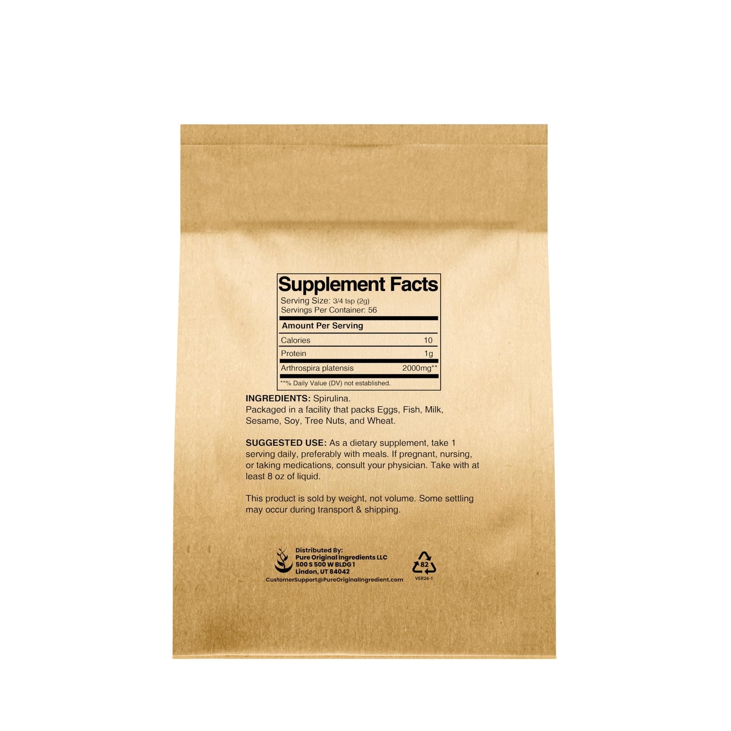 PURE ORIGINAL INGREDIENTS Spirulina Powder 4 oz