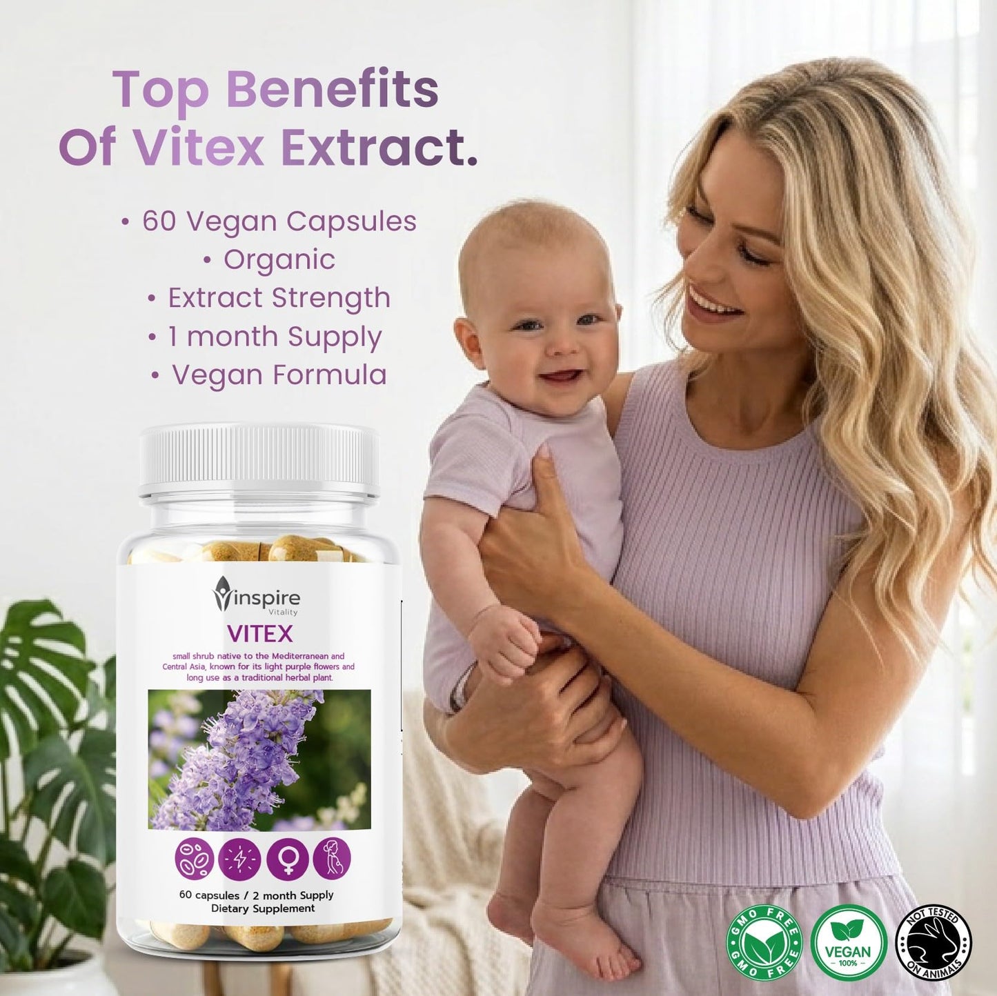 Inspire Vitality LLC Vitex Chasteberry Supplement for Women 60 Capsules