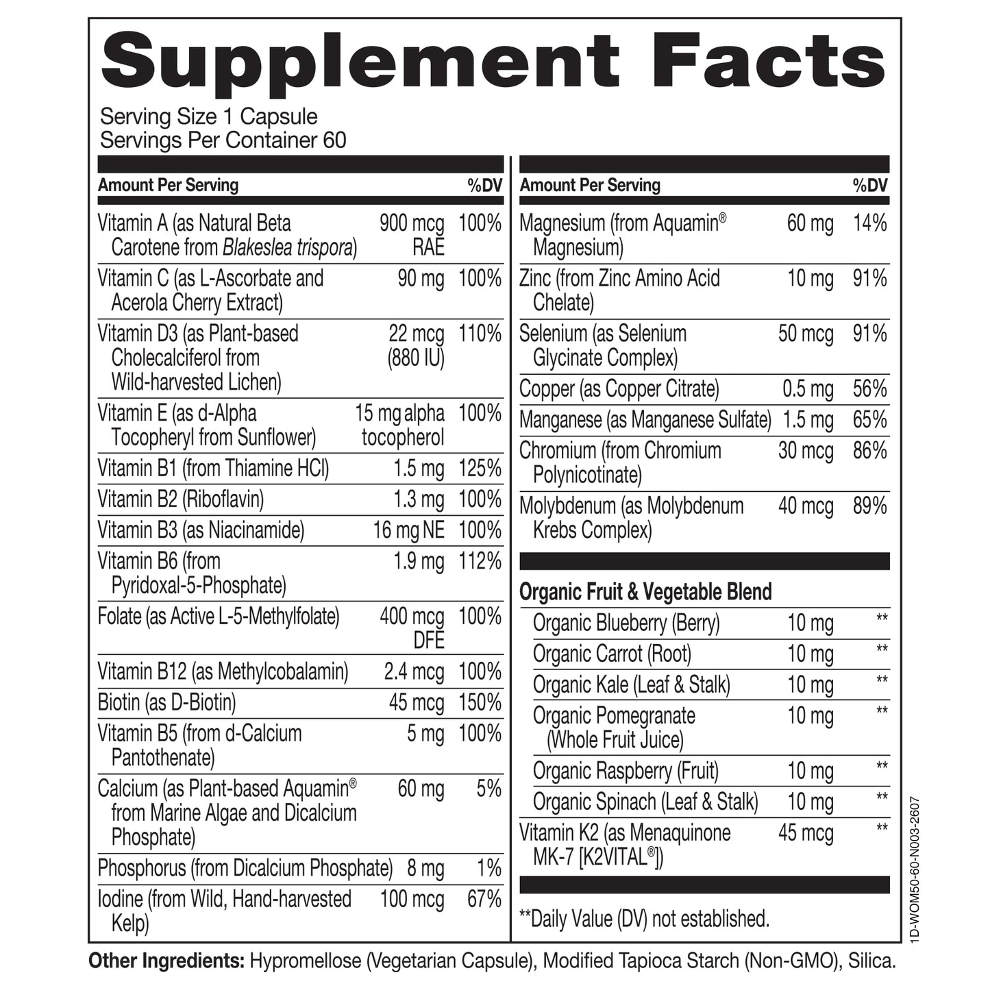 NATURELO One Daily Multivitamin for Women 50+ with Vitamin B12 Capsules, 60 Count