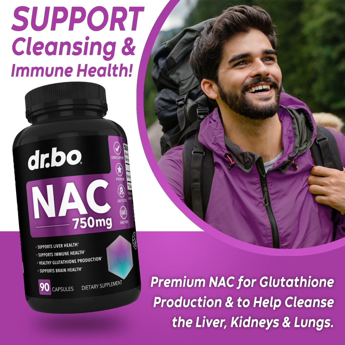 DR. BO NAC Supplement N-Acetyl Cysteine Capsules - 750mg, 90 Capsules