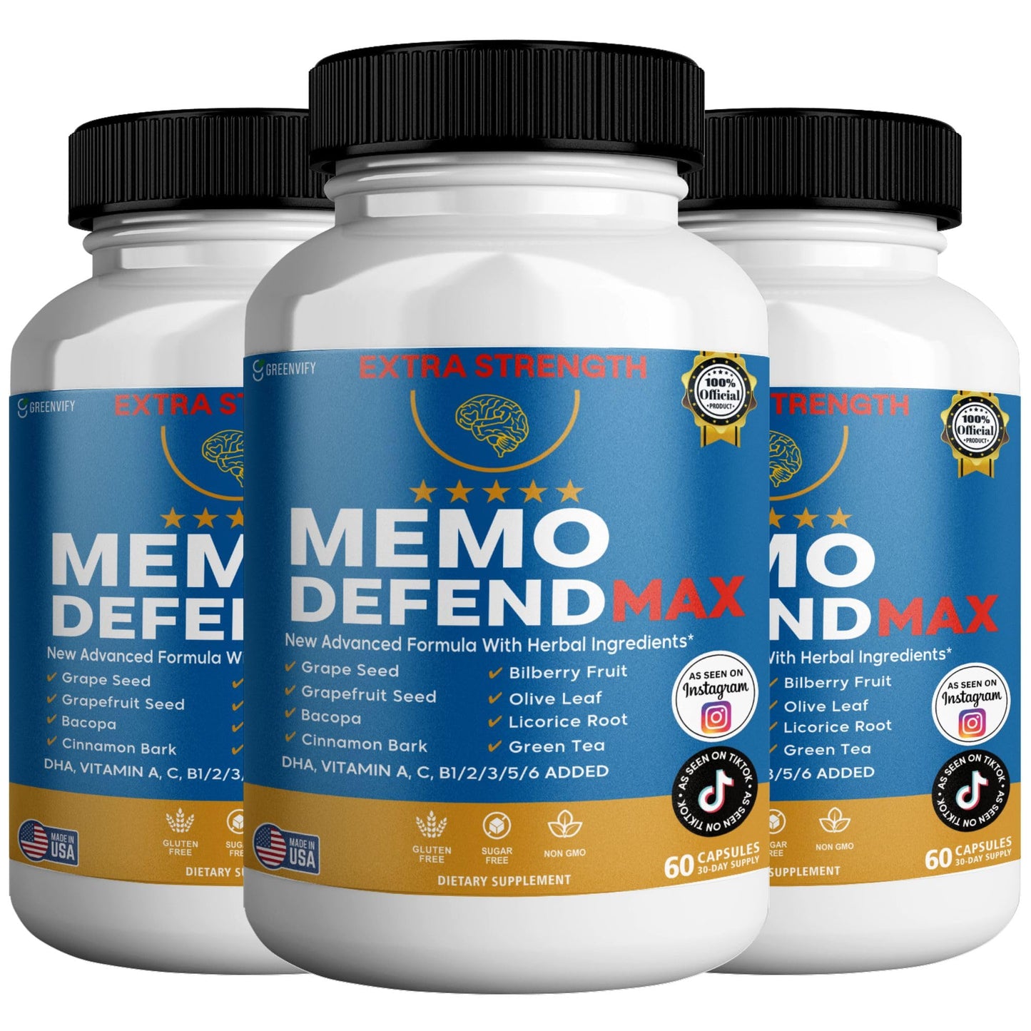 GREENVIFY Memo Defend Max Memory Support Supplement, 60 Capsules