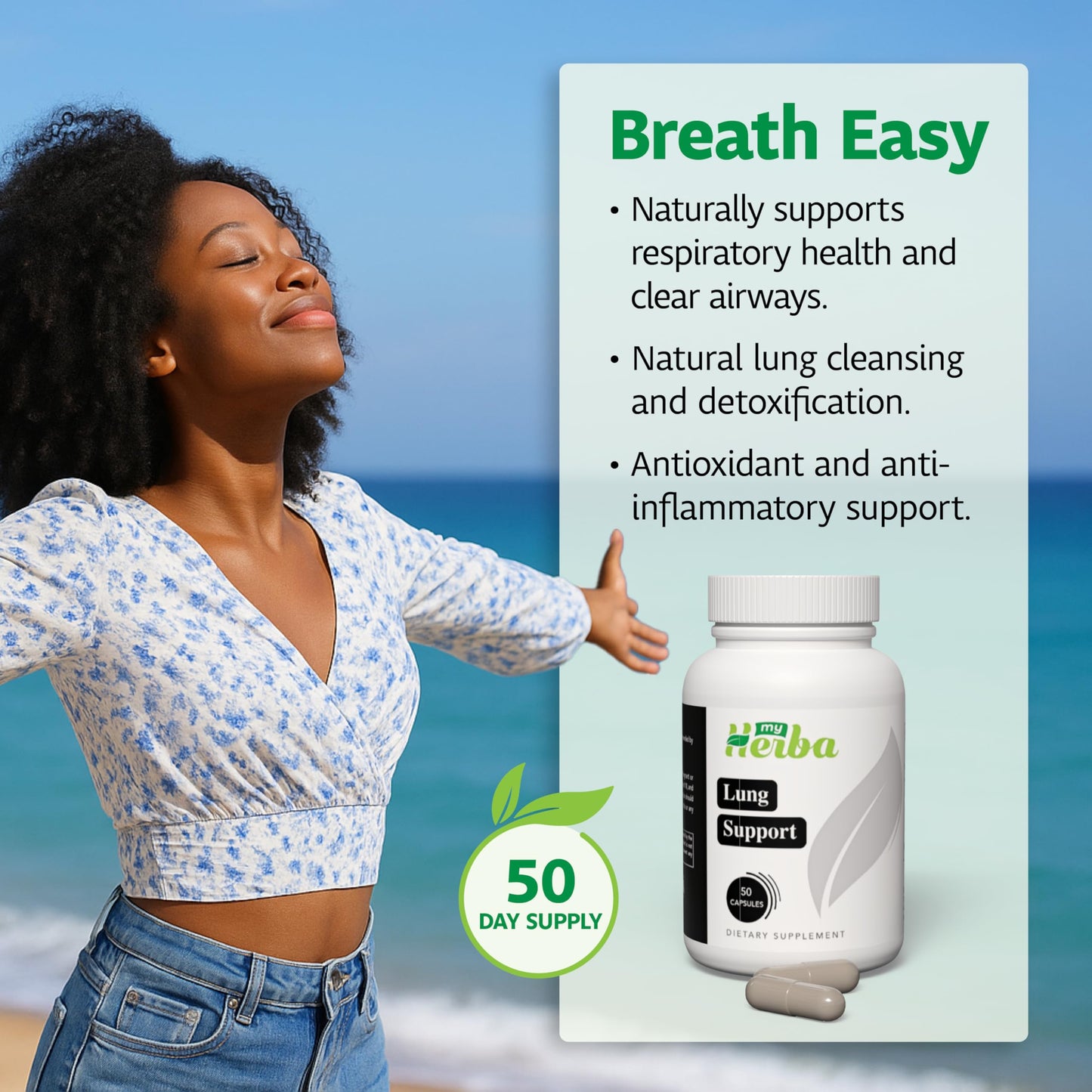 MyHerba Lung Support Supplement Capsules, 50 Capsules