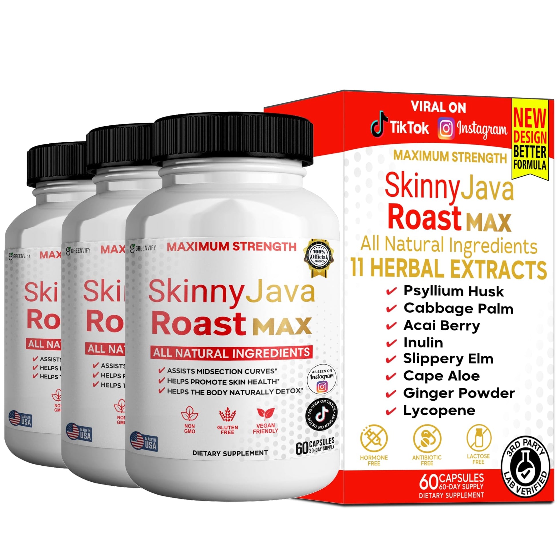 GREENVIFY Skinny Java Roast MAX, Maximum Strength Natural Dietary Supplement 60 Capsules