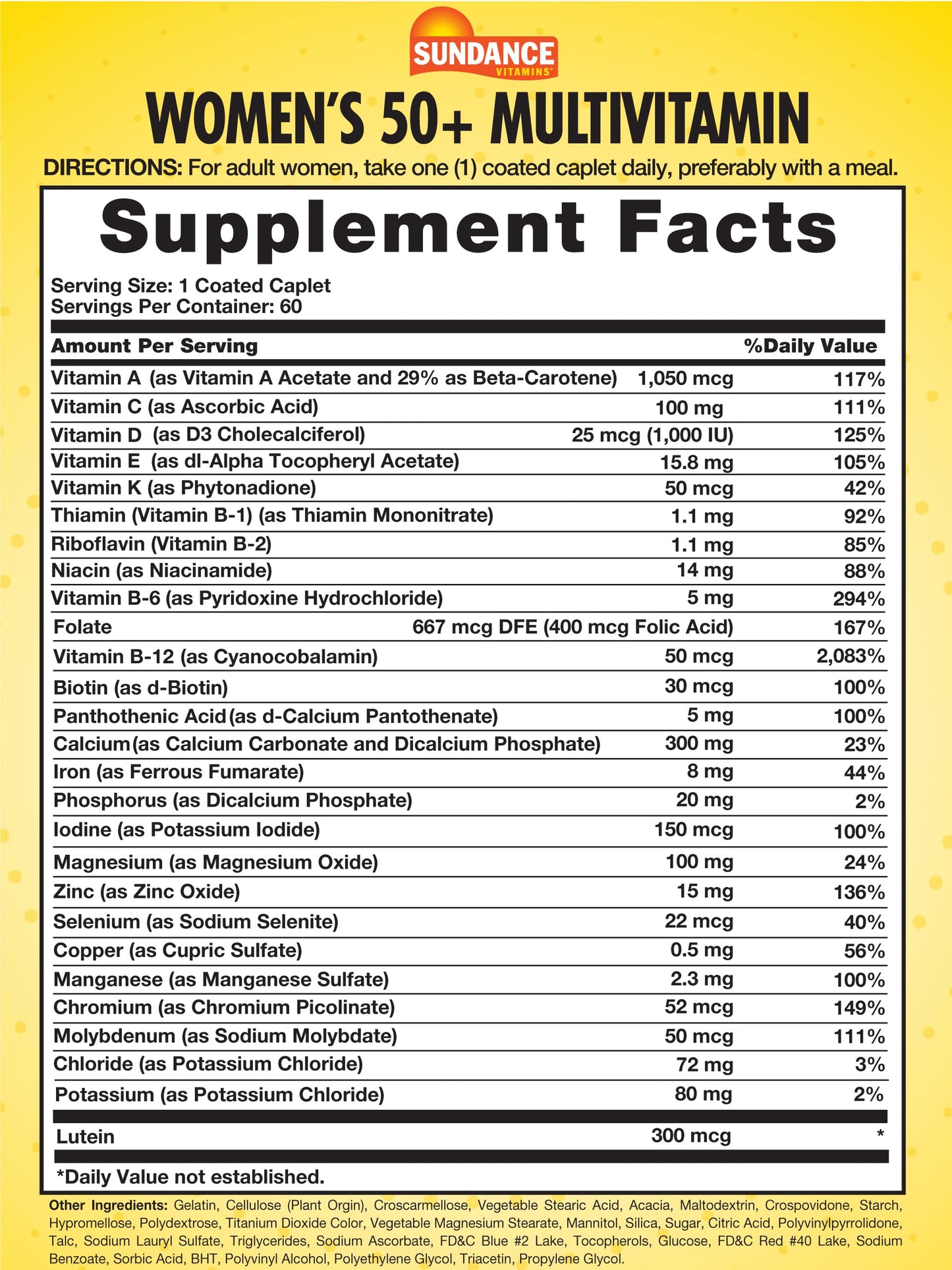 Sundance Women's 50+ ABC Complete Multivitamin Caplets, 60 Count