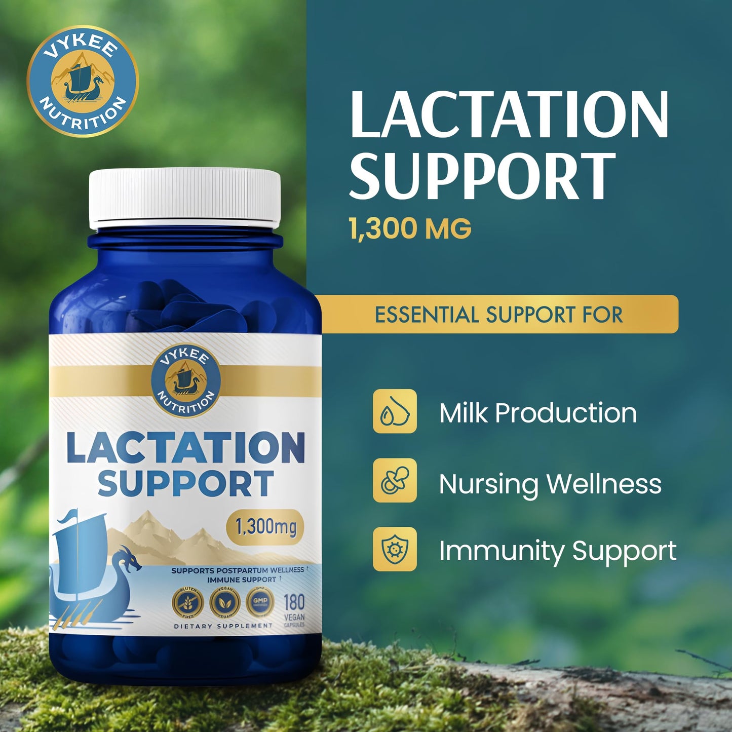 Vykee Nutrition Lactation Support 1300mg Herbal Milk Production Supplement Capsule 180 Count