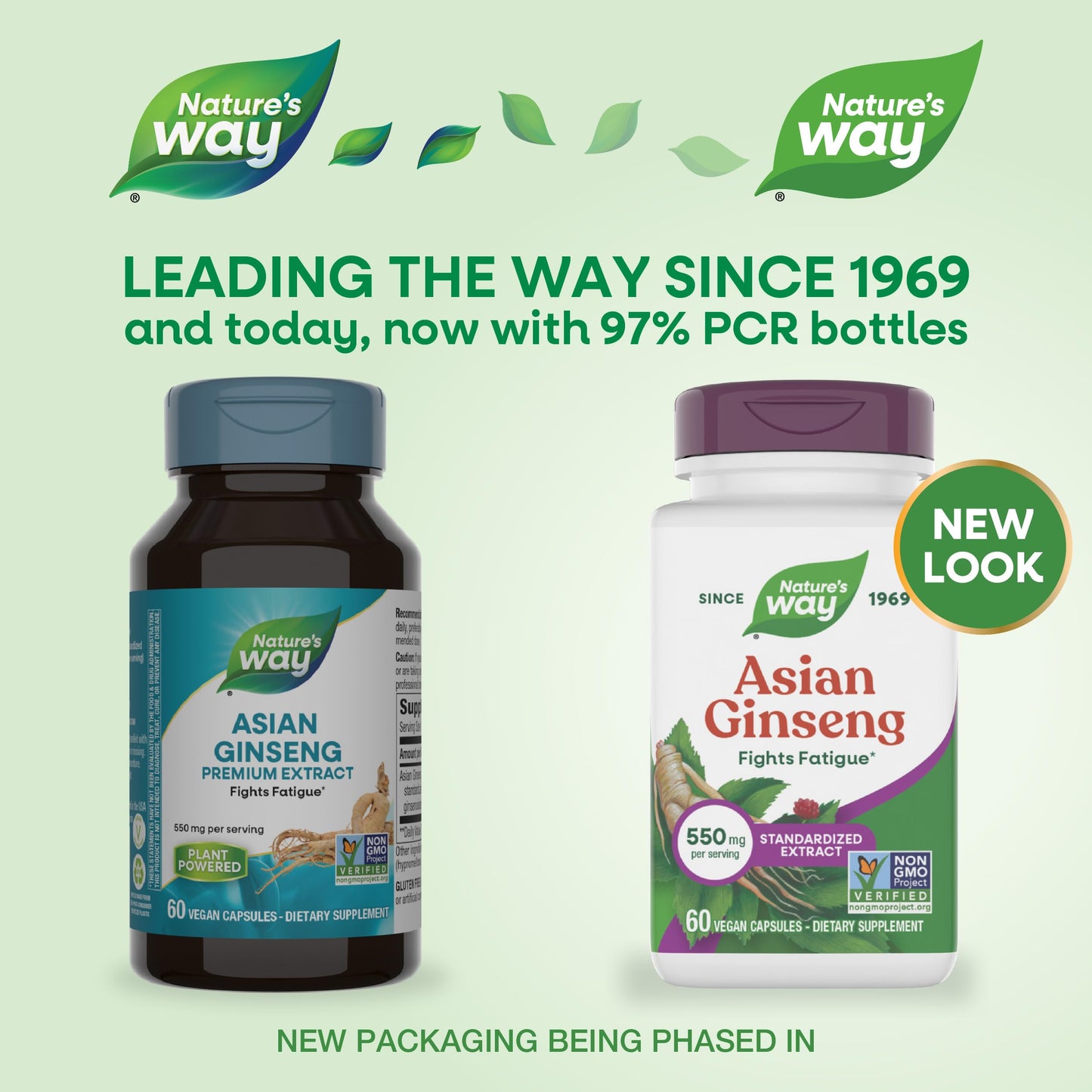 Nature's Way Asian Ginseng Standardized Extract, Fights Fatigue*, Adaptogenic Herb*, 550 mg per Serving, Non-GMO Project Verified, 60 Vegan Capsules