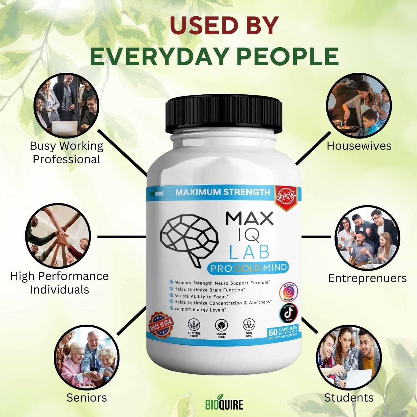 BIOQUIRE Max IQ Lab Pro Gold Mind Memory Support Supplement 60 Capsules