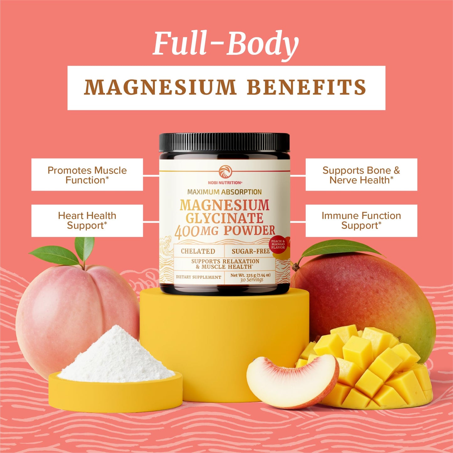 Nobi Nutrition Magnesium Glycinate Powder 400mg 7.94 oz