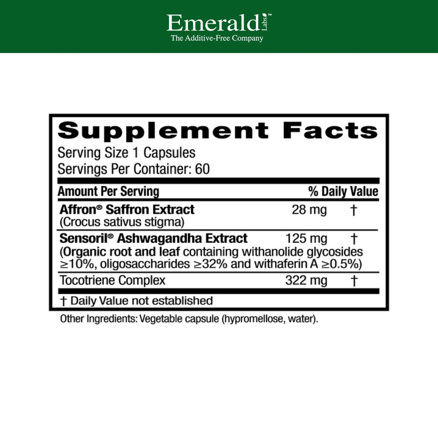 Emerald Labs Elevated Mood - Stress Management Supplement with Sensoril Ashwagandha Extract & Affron Saffron Extract, 60 Capsules
