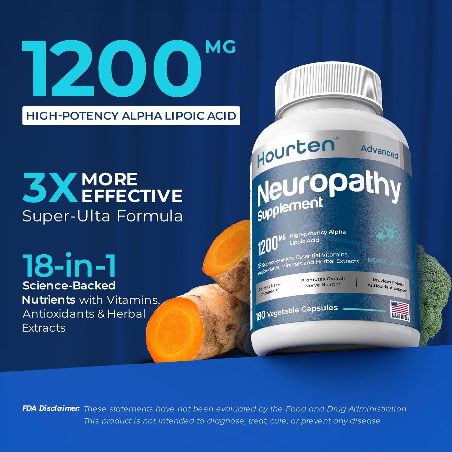 Hourten Neuropathy Sciatica Nerve Support Supplement Capsule 180 Count