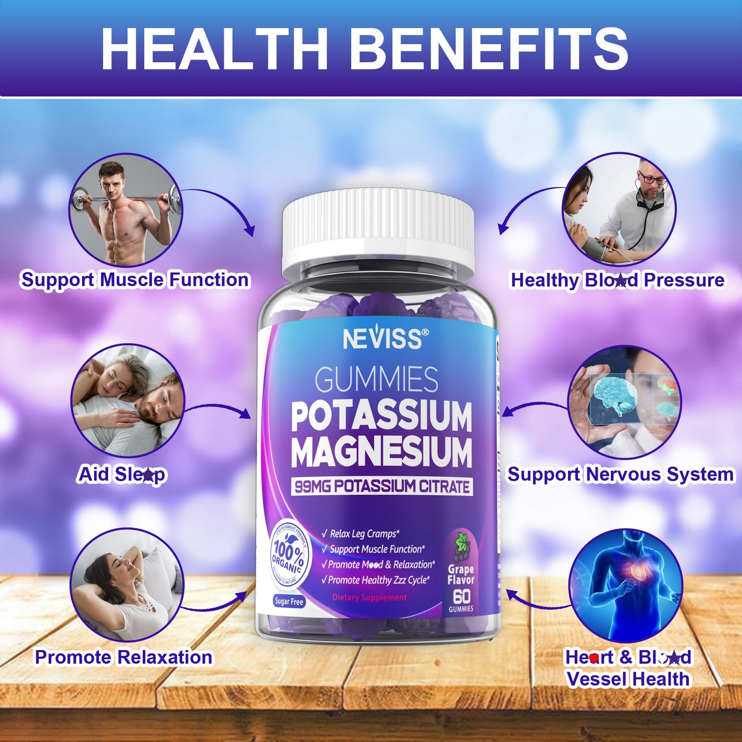 NEVISS Potassium Magnesium Gummies 120 Count