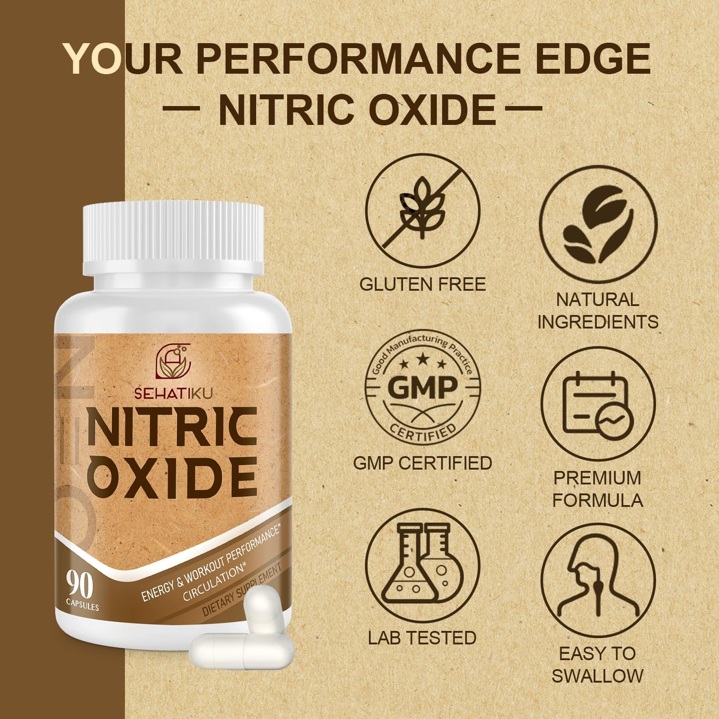 SehatiKu Nitric Oxide Supplement, Nitric Oxide Booster & 6-in-1 Phytonutrient Blend for Heart, Flow, Immune, 180 Capsules