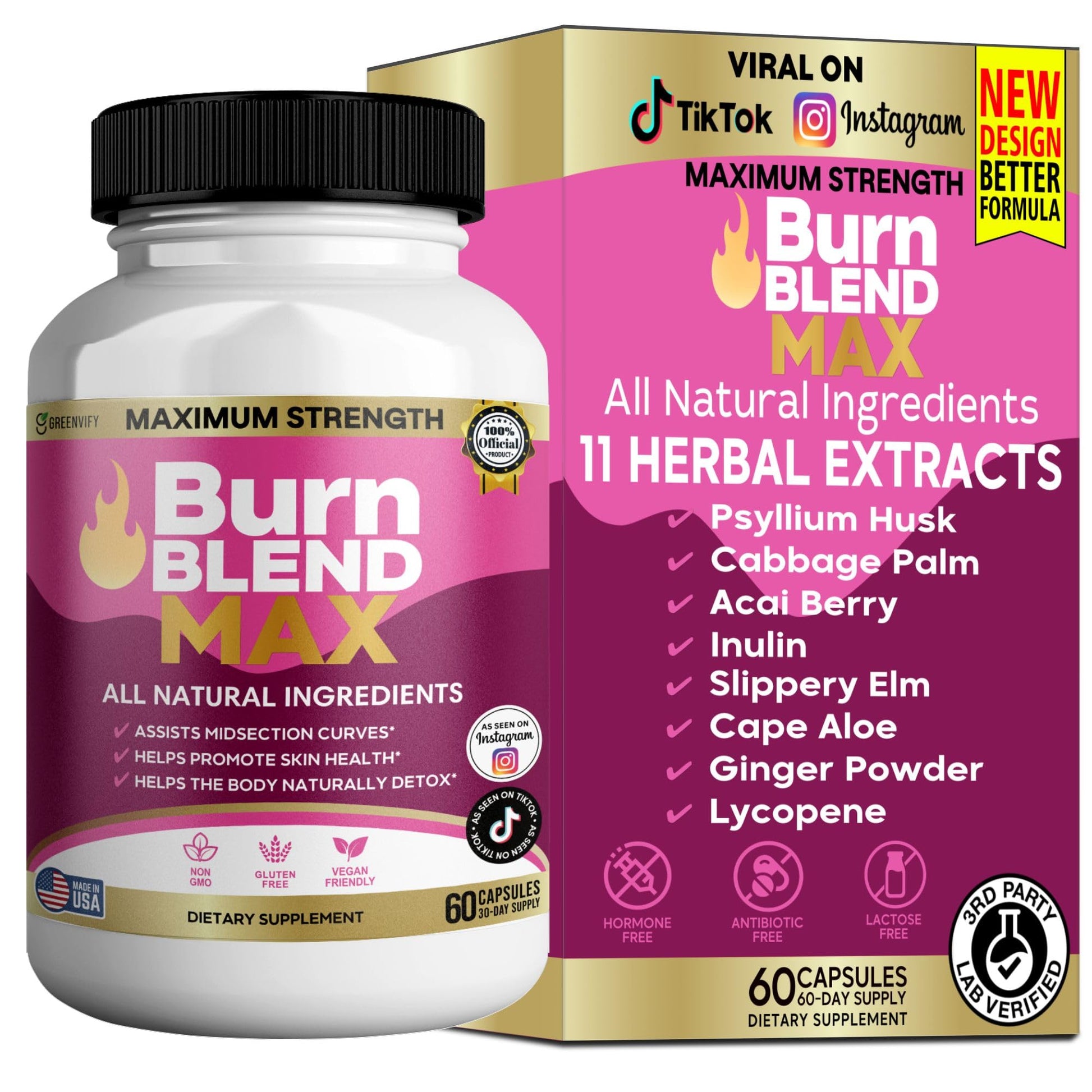 GREENVIFY Burn Blend Max Premium Thermogenic Energy and Fat Oxidation Formula, 60 Capsules