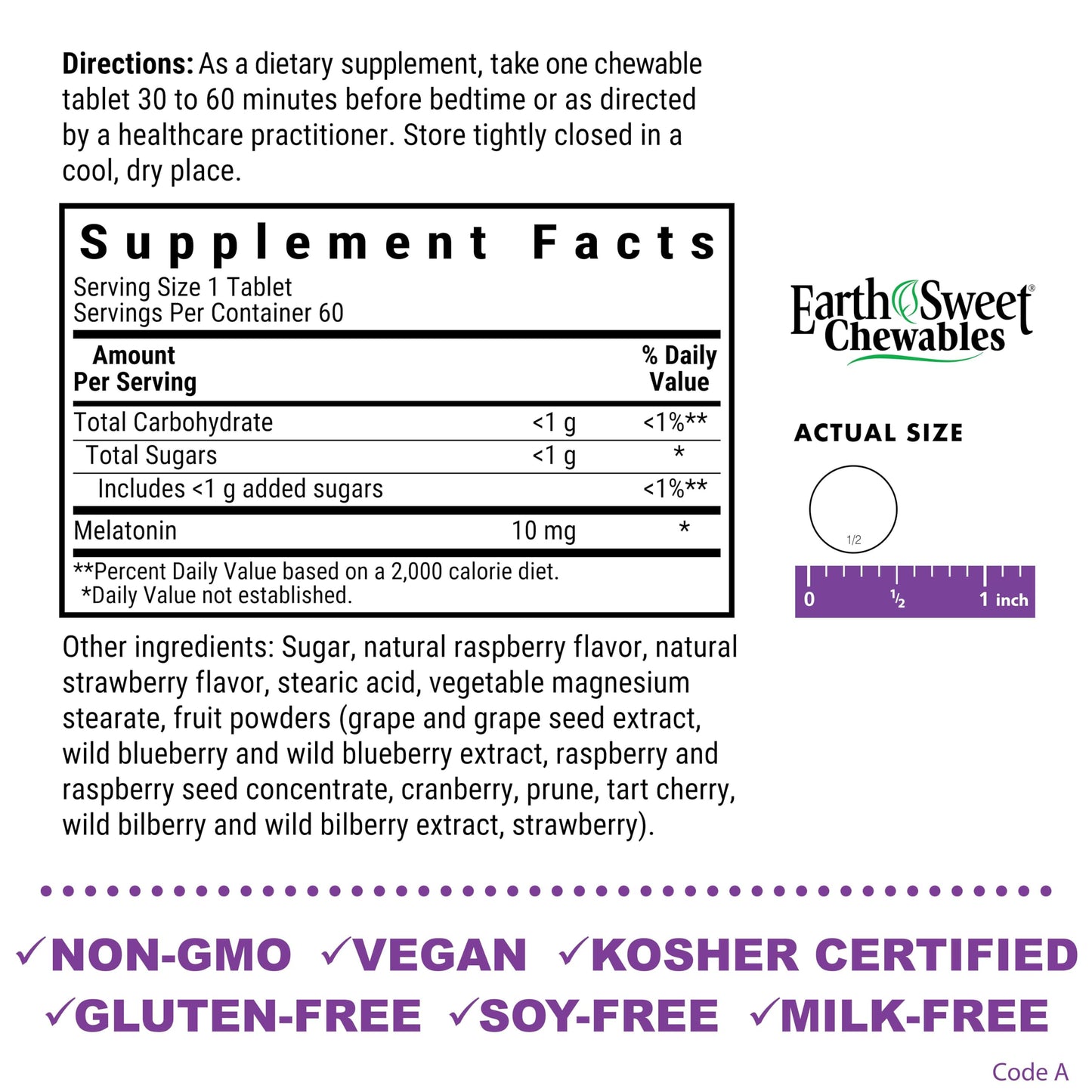 BlueBonnet EarthSweet Melatonin 10 mg Tablet, 60 Count